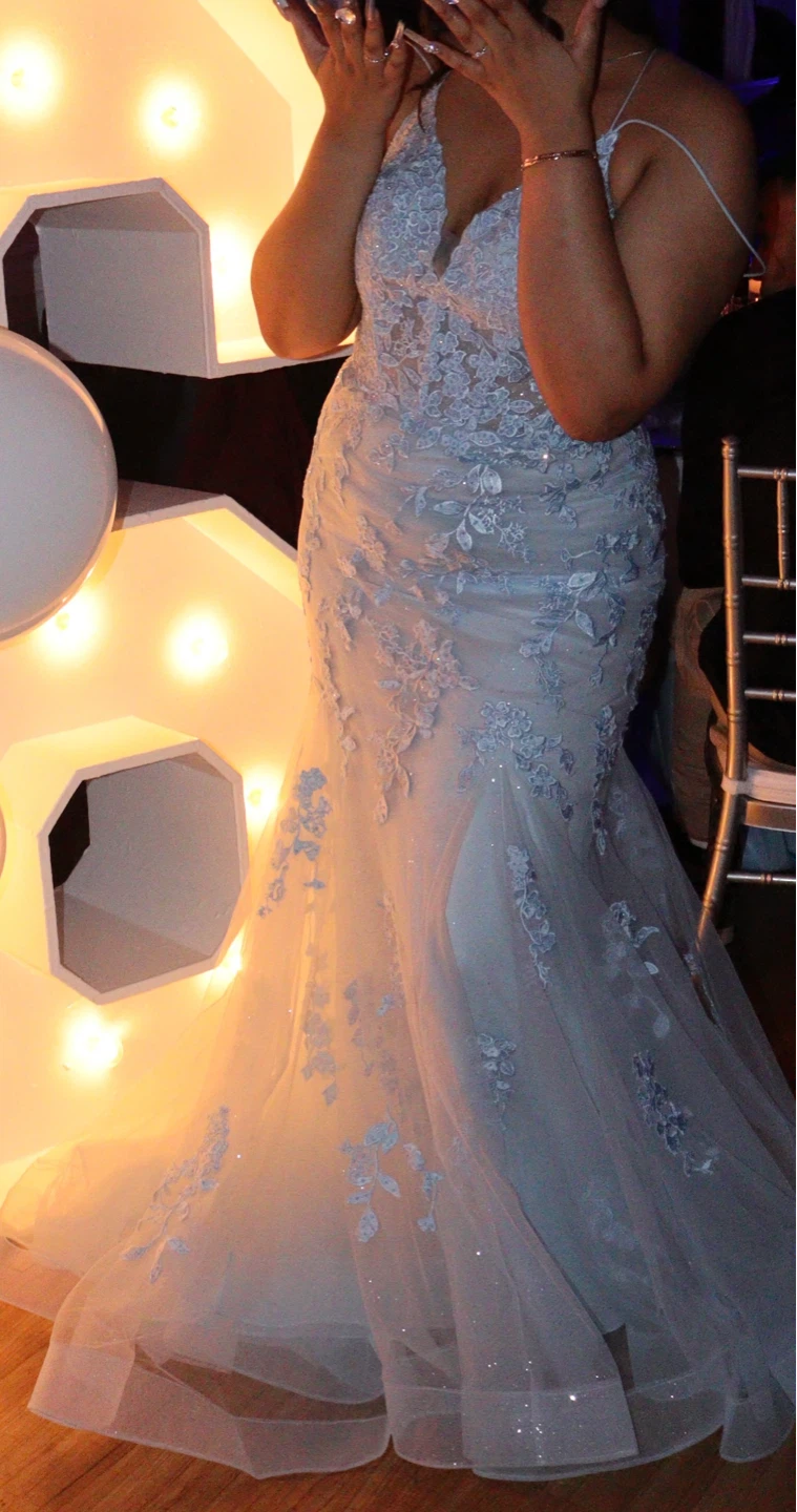 Light Blue Lace Mermaid Prom Dress