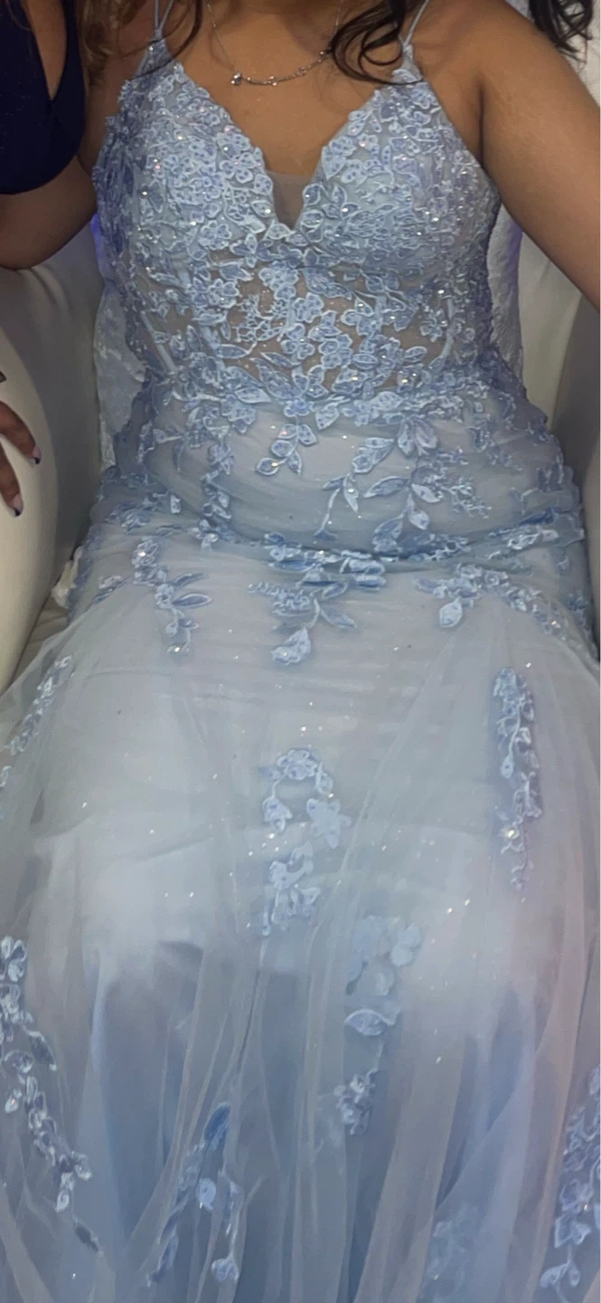 Light Blue Lace Mermaid Prom Dress - photo 3