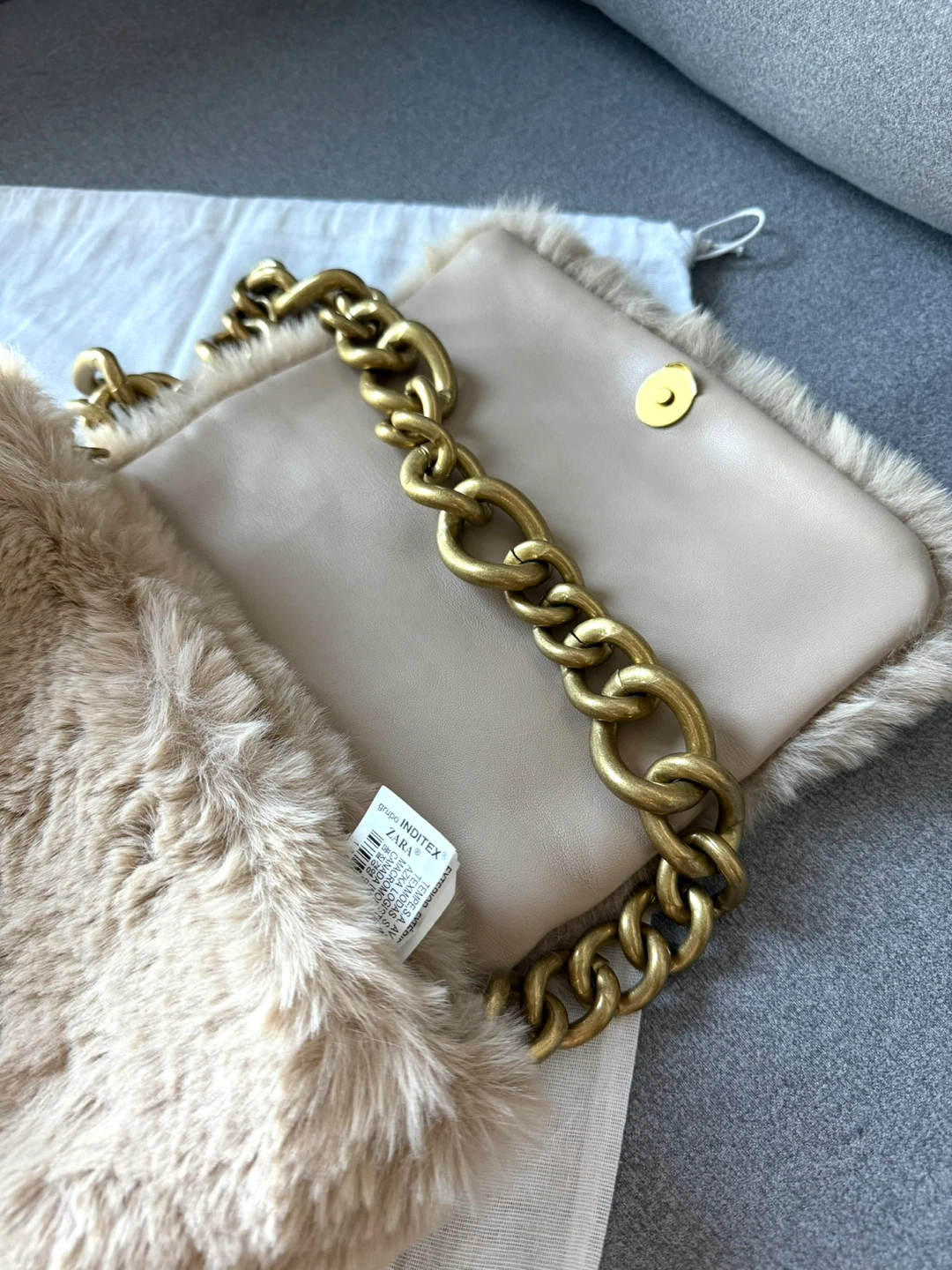 New ZARA Faux Fur Chain Strap Shoulder Bag - photo 2