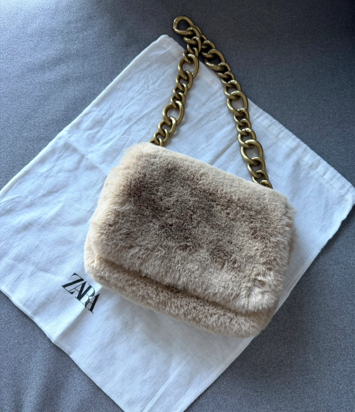 New ZARA Faux Fur Chain Strap Shoulder Bag
