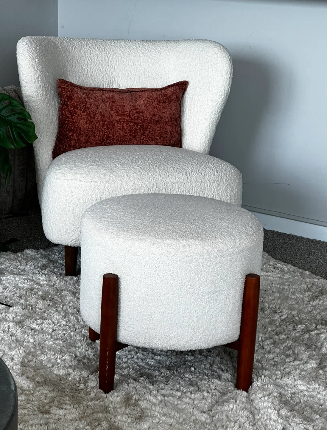 White Boucle Ottoman Footrest - photo 3