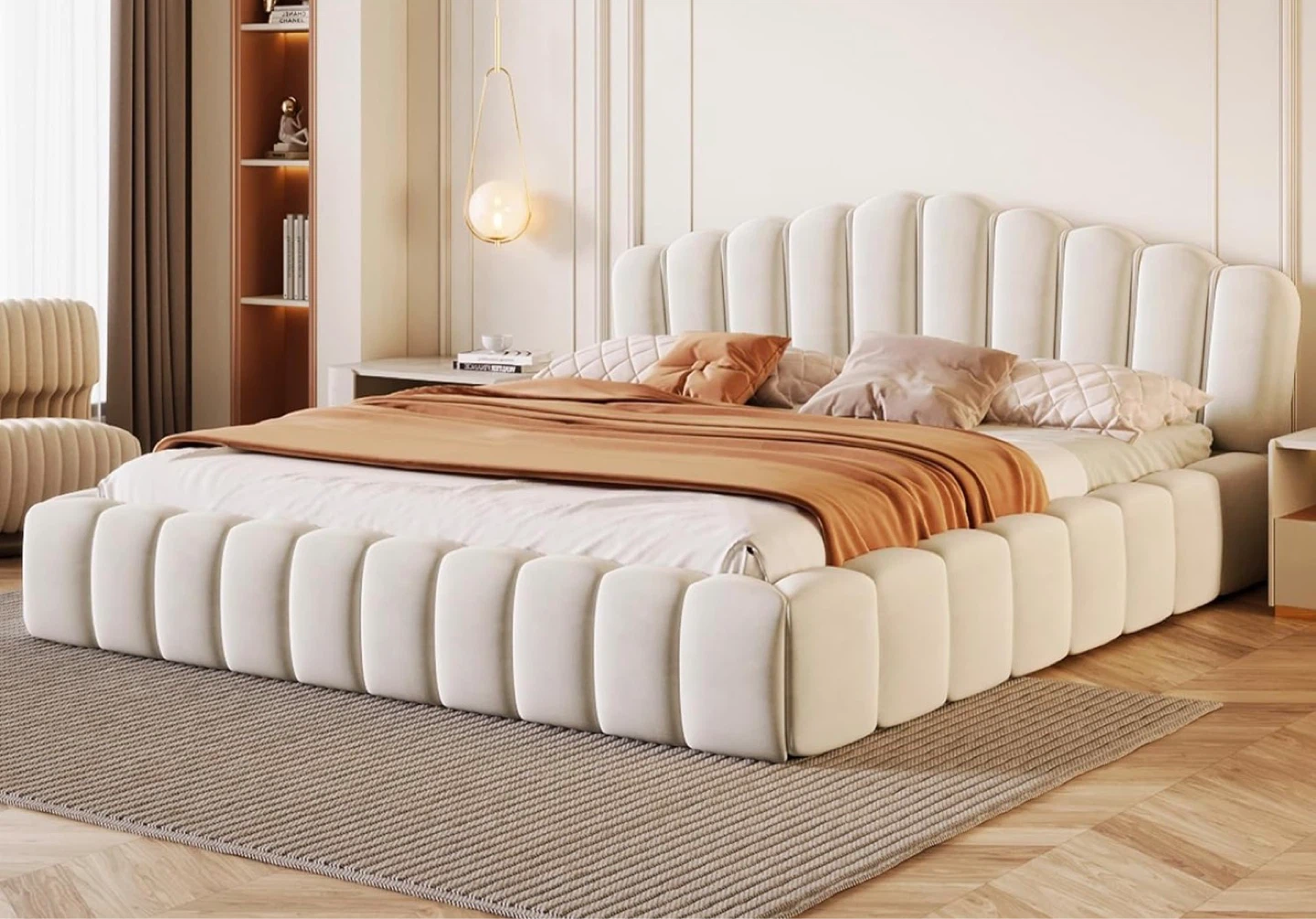 White Upholstered Platform Bed Frame