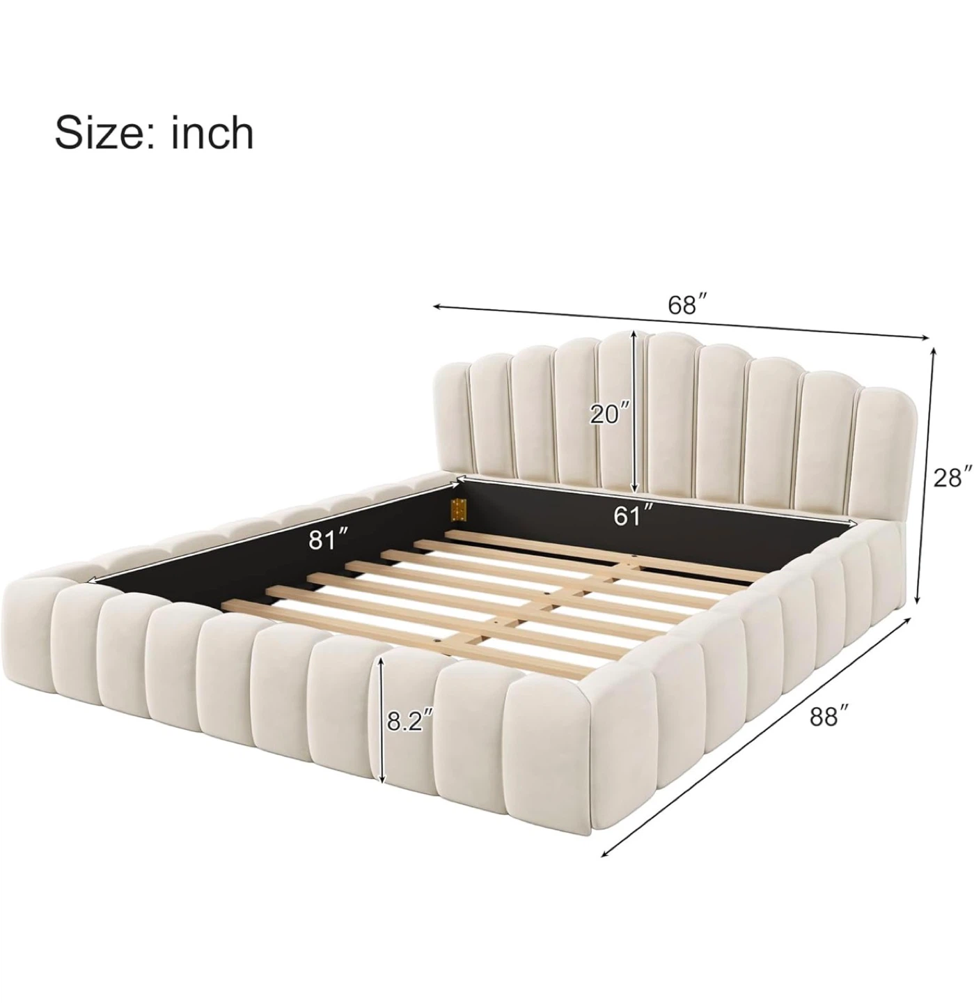 White Upholstered Platform Bed Frame - photo 2