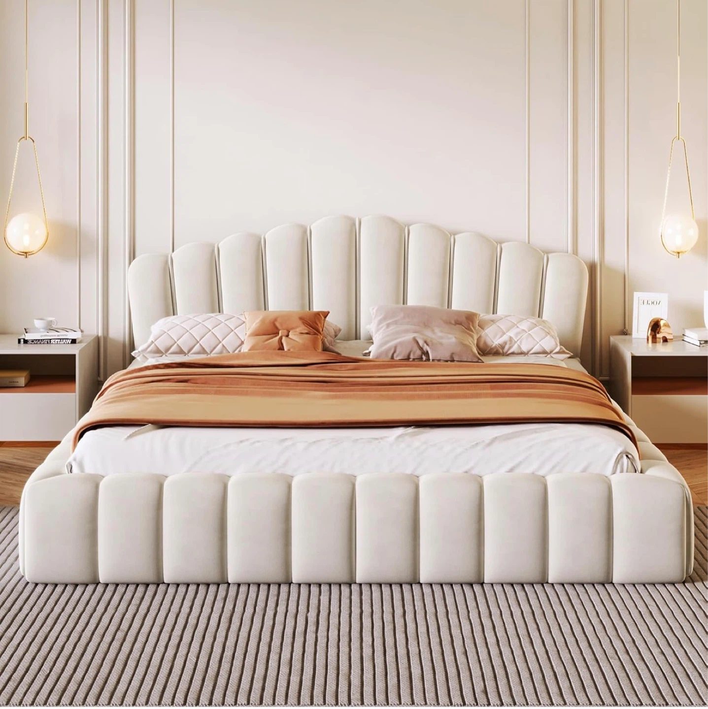 White Upholstered Platform Bed Frame - photo 4