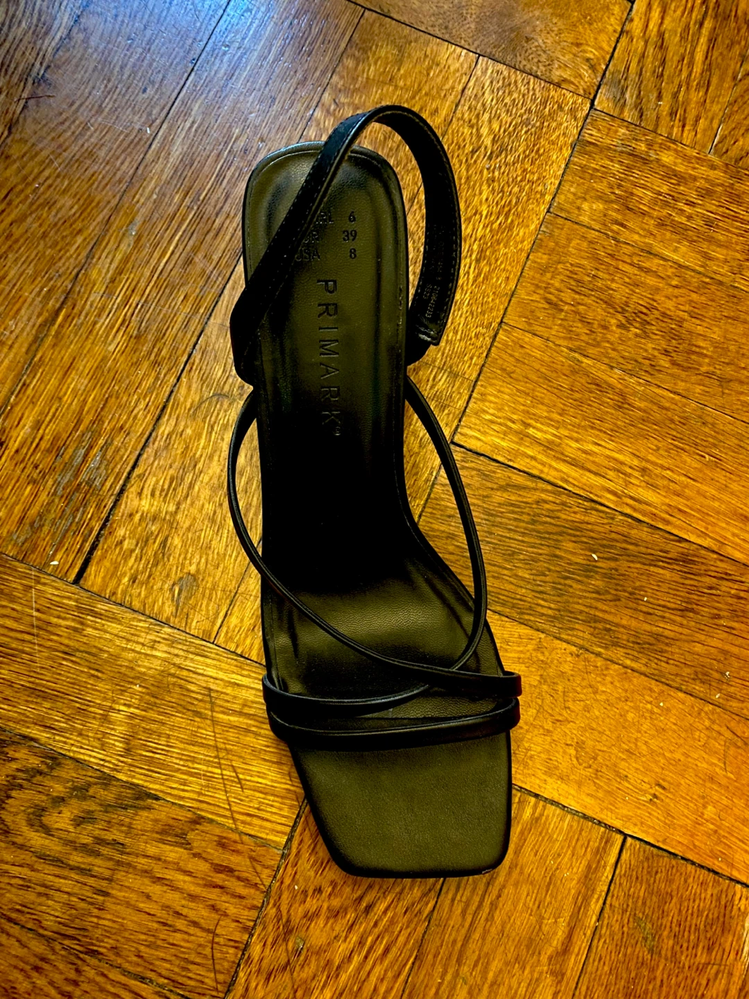 Primark Black Strappy Block Heels - Size 8