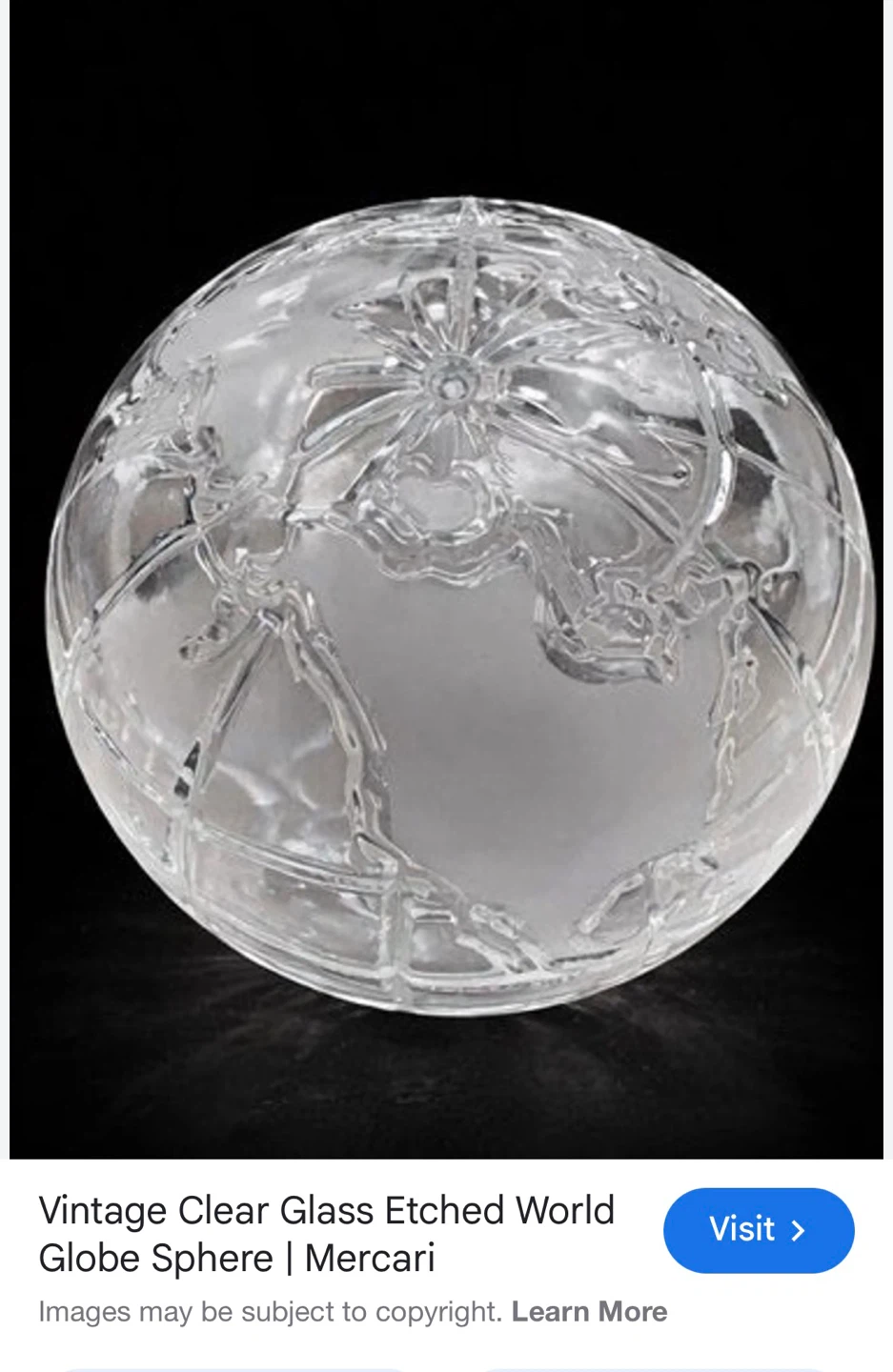 Glass Etched World Globe Sphere Decor - photo 3