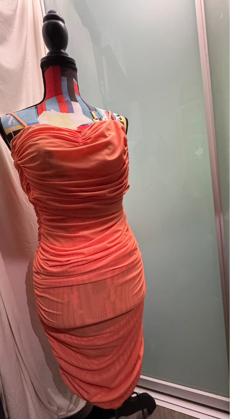 Wilfred Orange Ruched Mini Dress