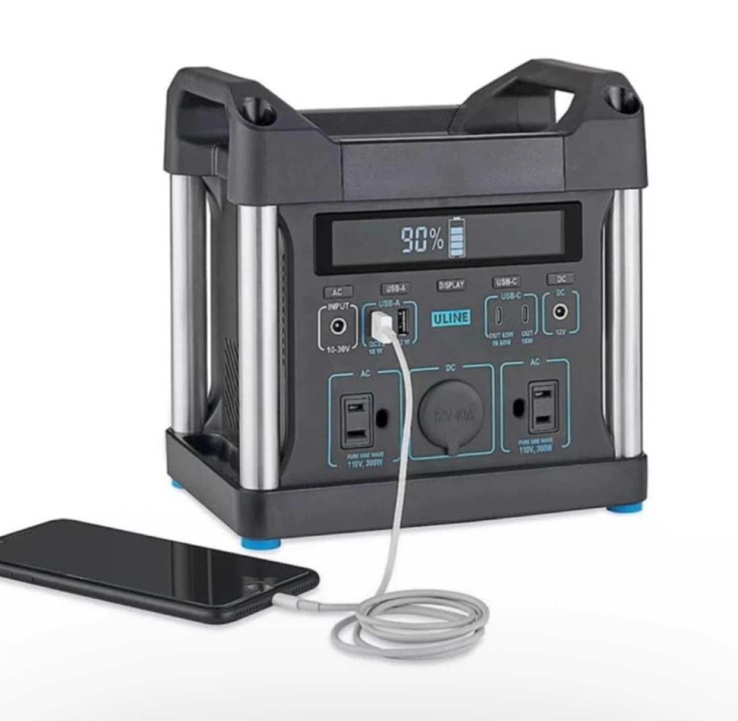 Uline Portable Power Station with 2 AC, 2 USB-A, 2 USB-C & 2 DC