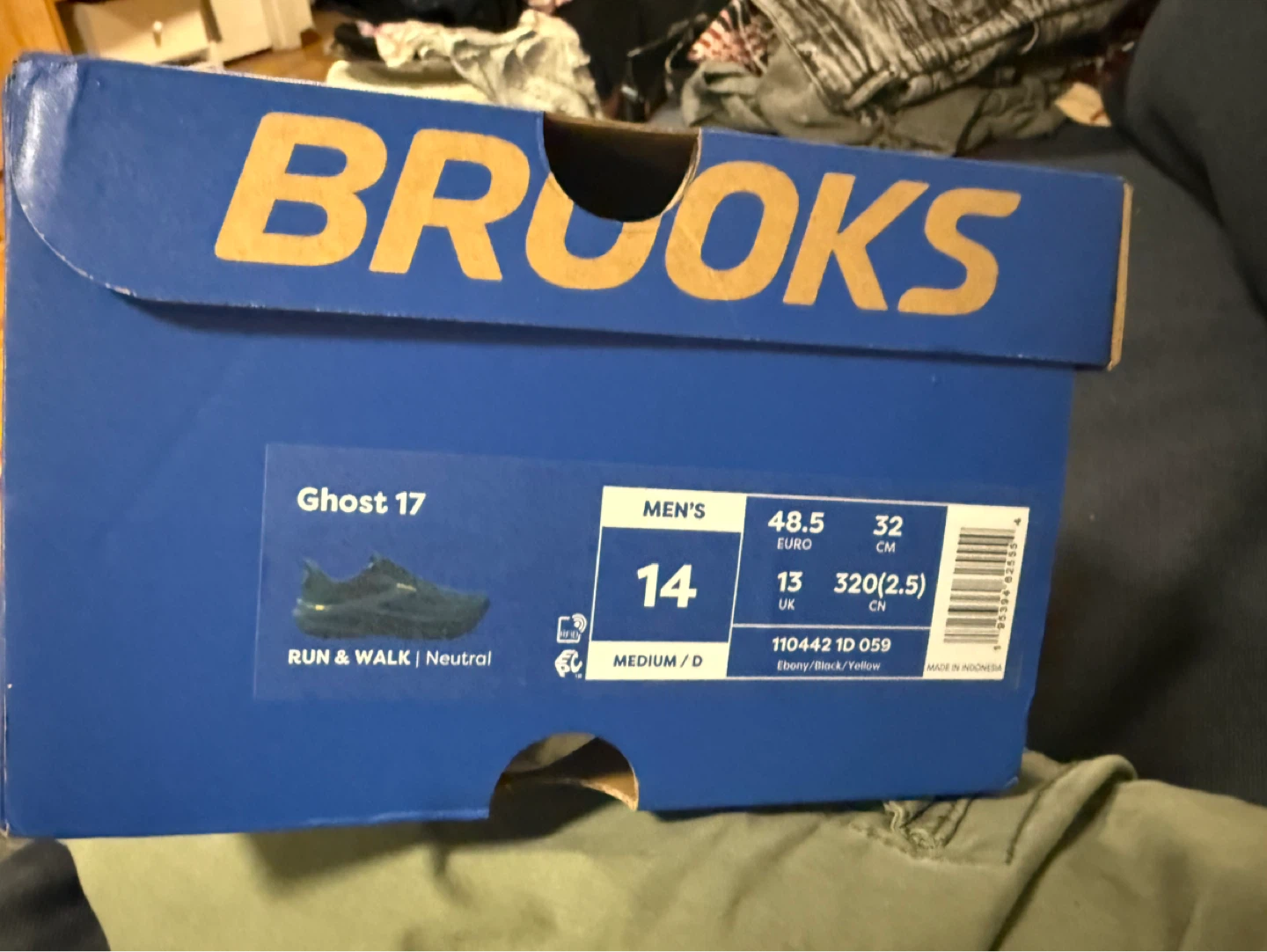 Brooks Ghost 17 Running Shoes - Black/Yellow - Men's Size 14