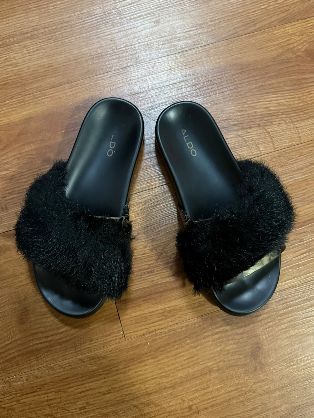 Black Faux Fur Slides - photo 2