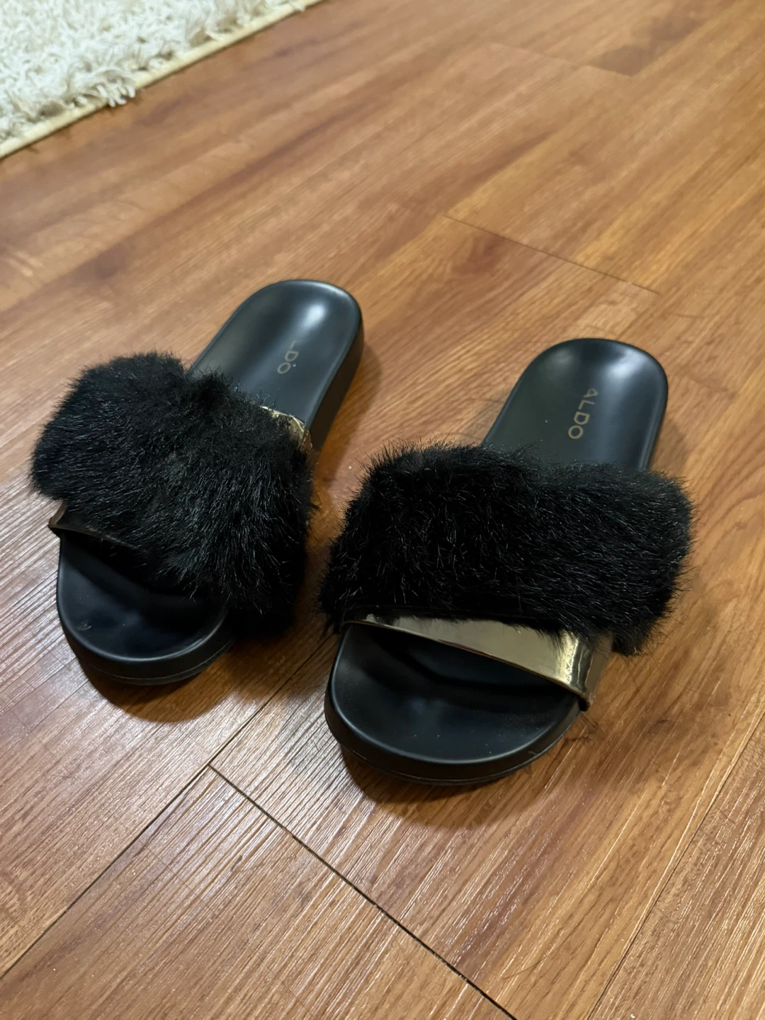 Black Faux Fur Slides - photo 3