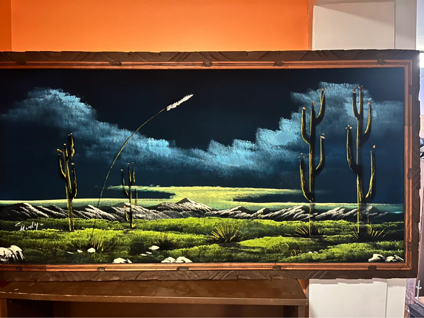 Large mcm velvet cacti art piece