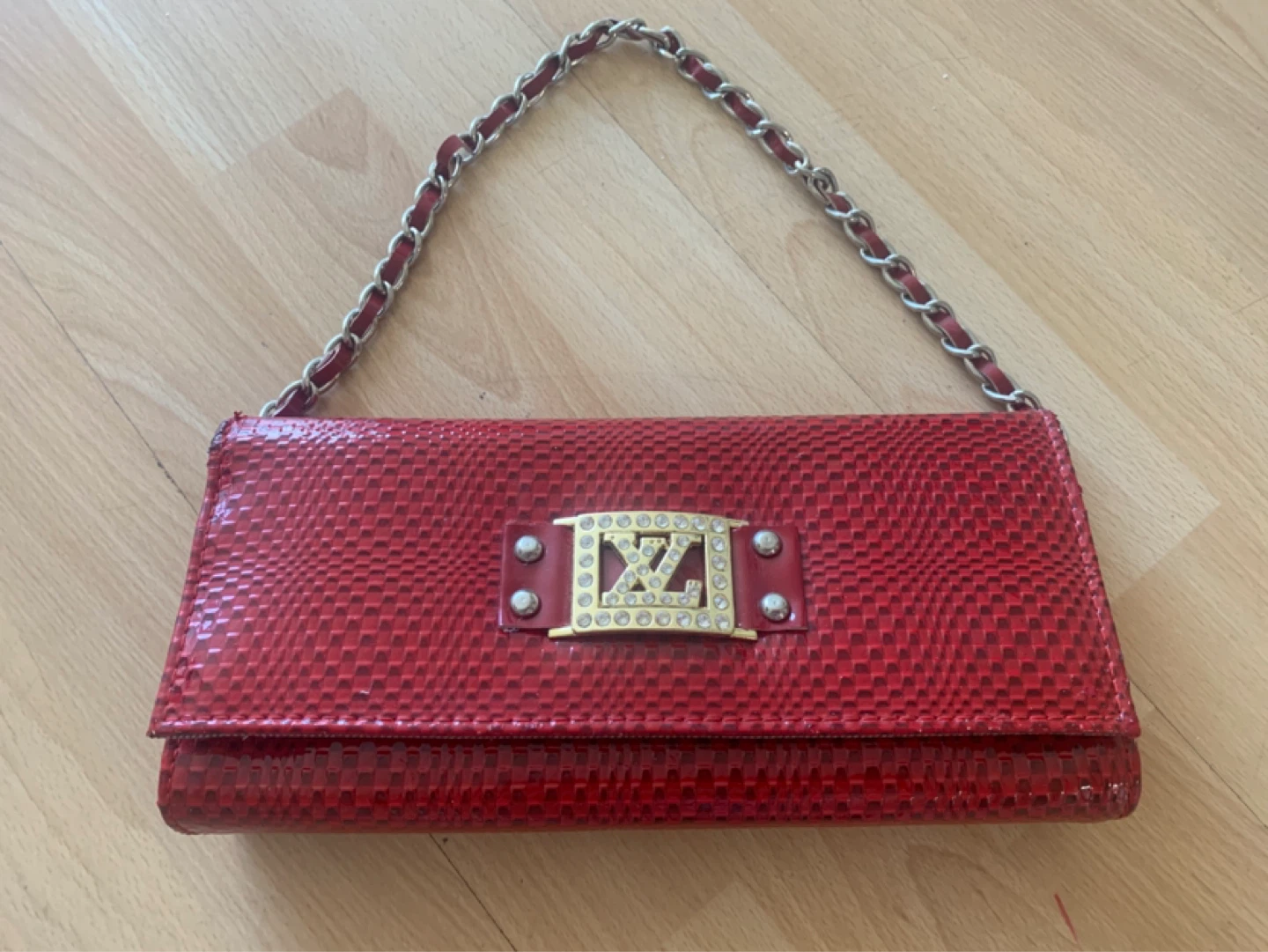Red Clutch Purse with Chain Strap