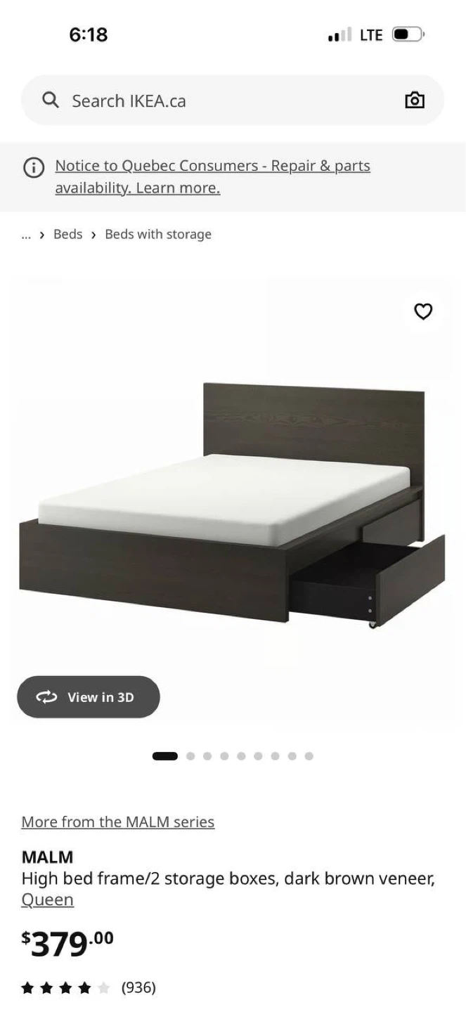 IKEA Bed MALM Queen Black Storage - photo 4