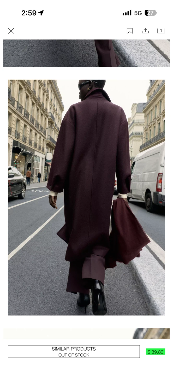 ZARA Oversized Wool Coat - Burgundy - photo 4