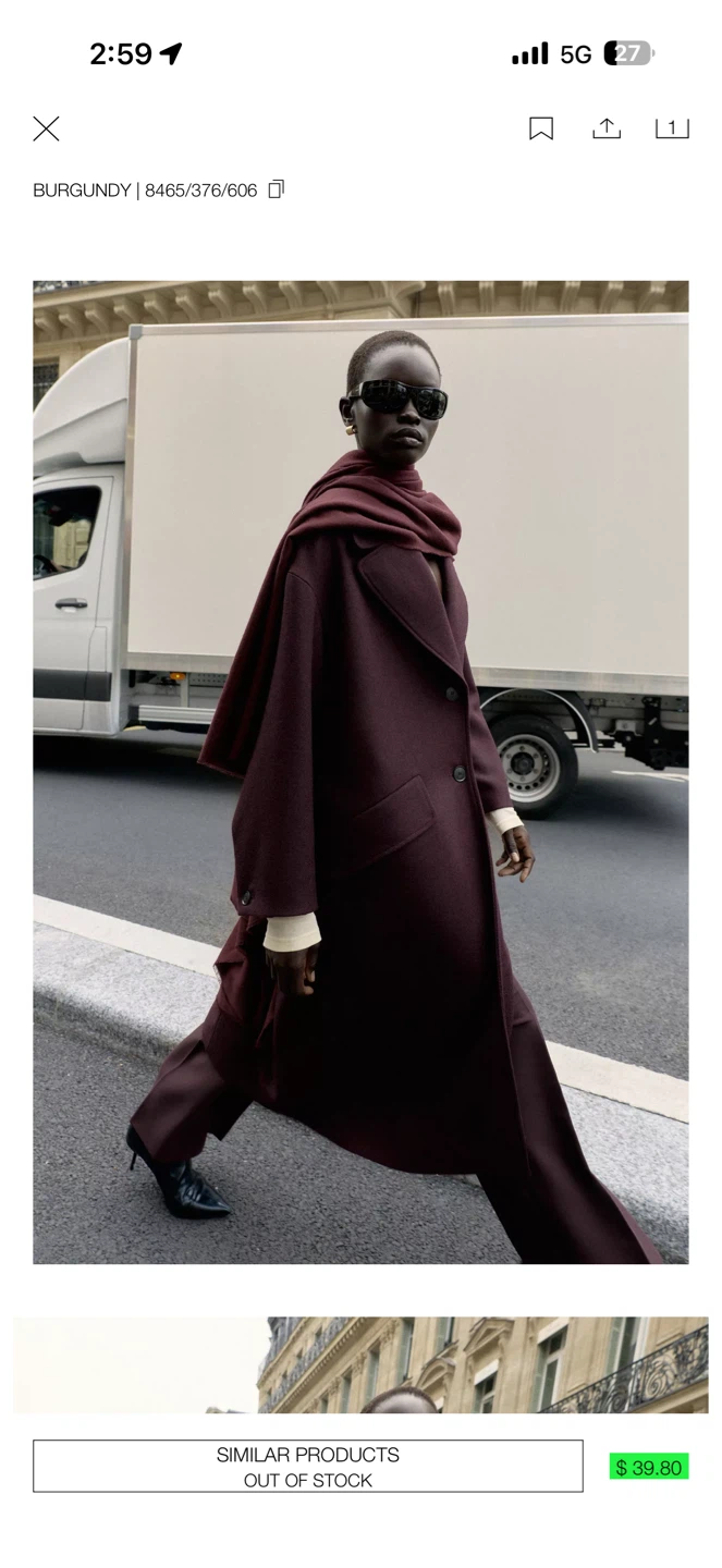 ZARA Oversized Wool Coat - Burgundy - photo 3