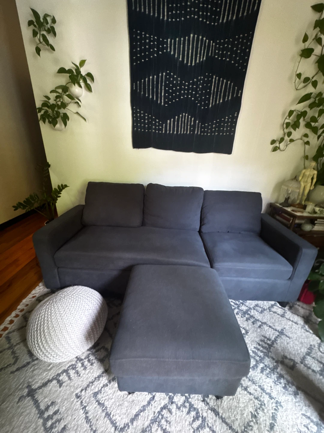 Blue Sofa with Ottoman