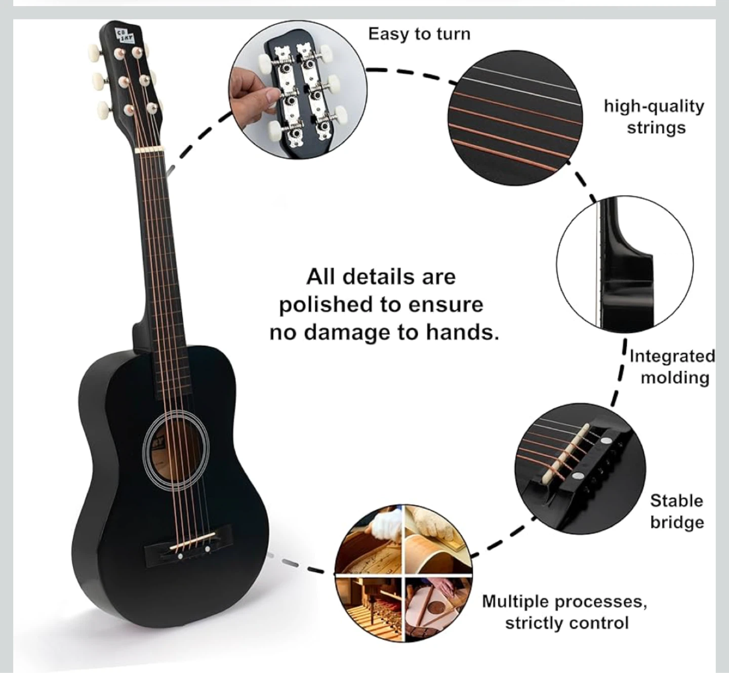 30-inch Junior (Black)/Student Acoustic Guitar/Kids - photo 2