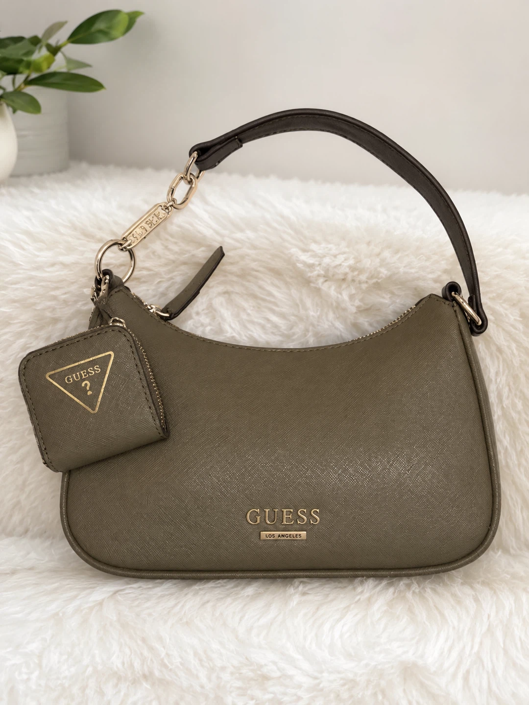 Guess Olive Green Shoulder Bag with Coin Pouch