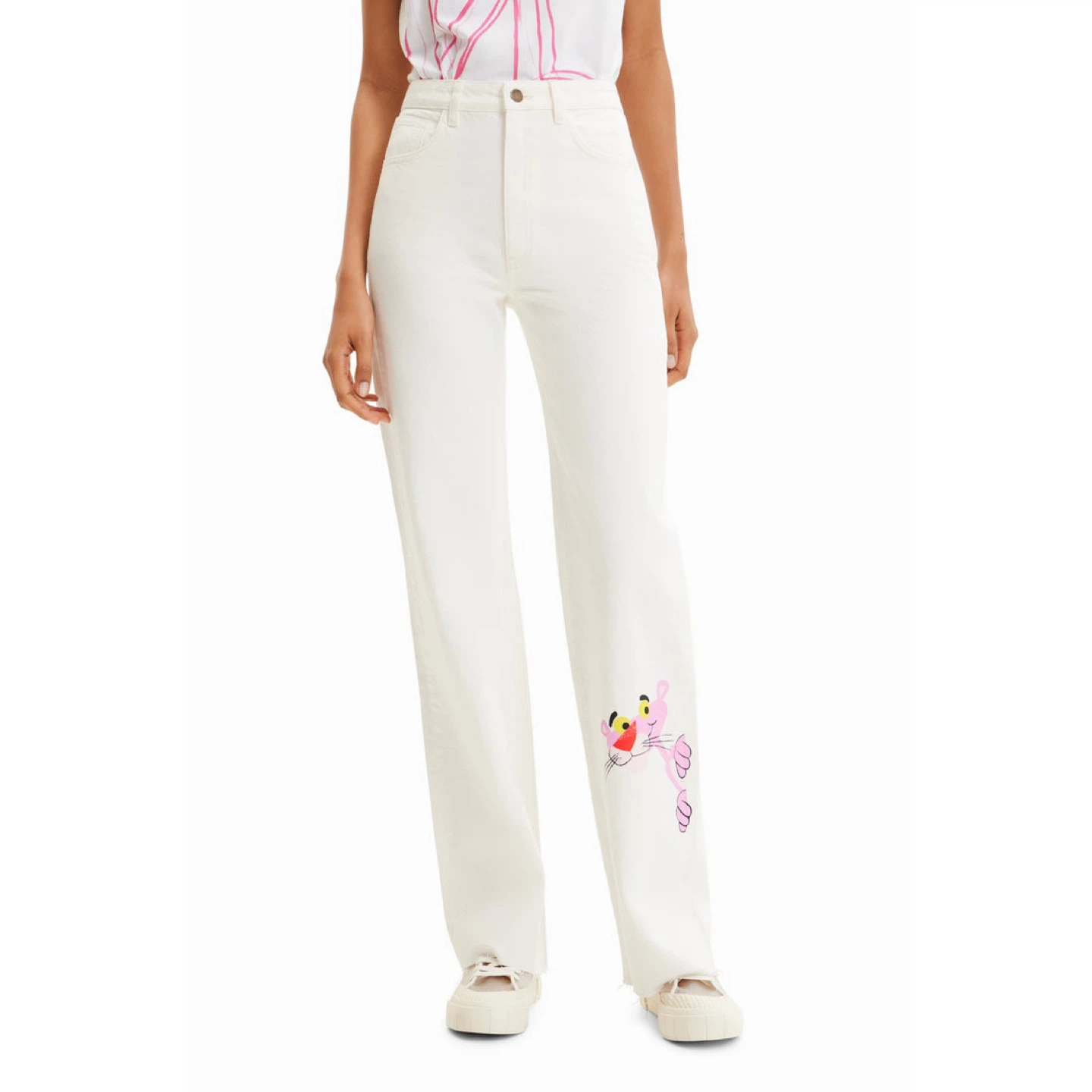 Desigual white wide leg pink panther jeans