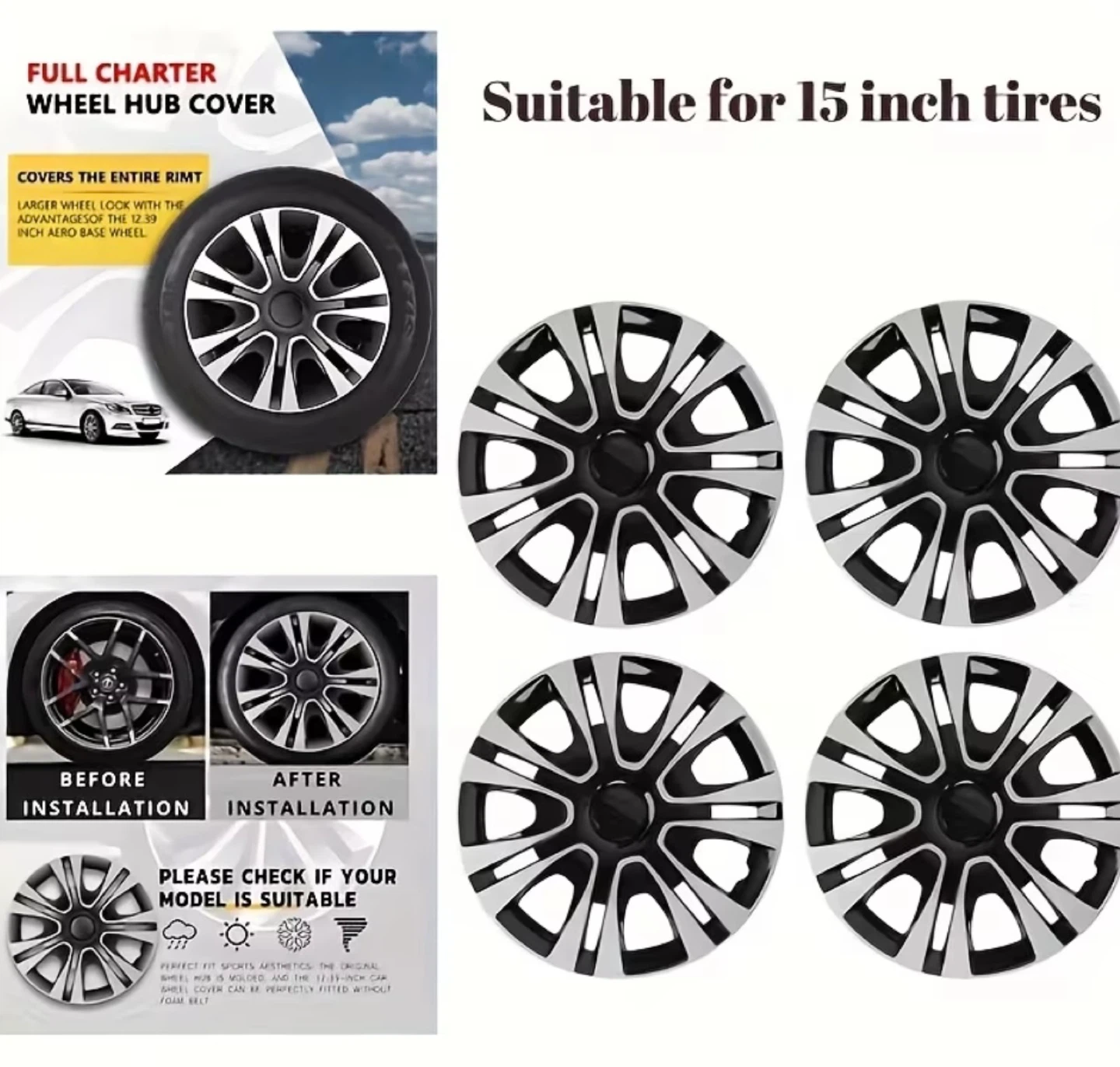 Full Charter Wheel Hub Covers - Black/Silver - photo 2