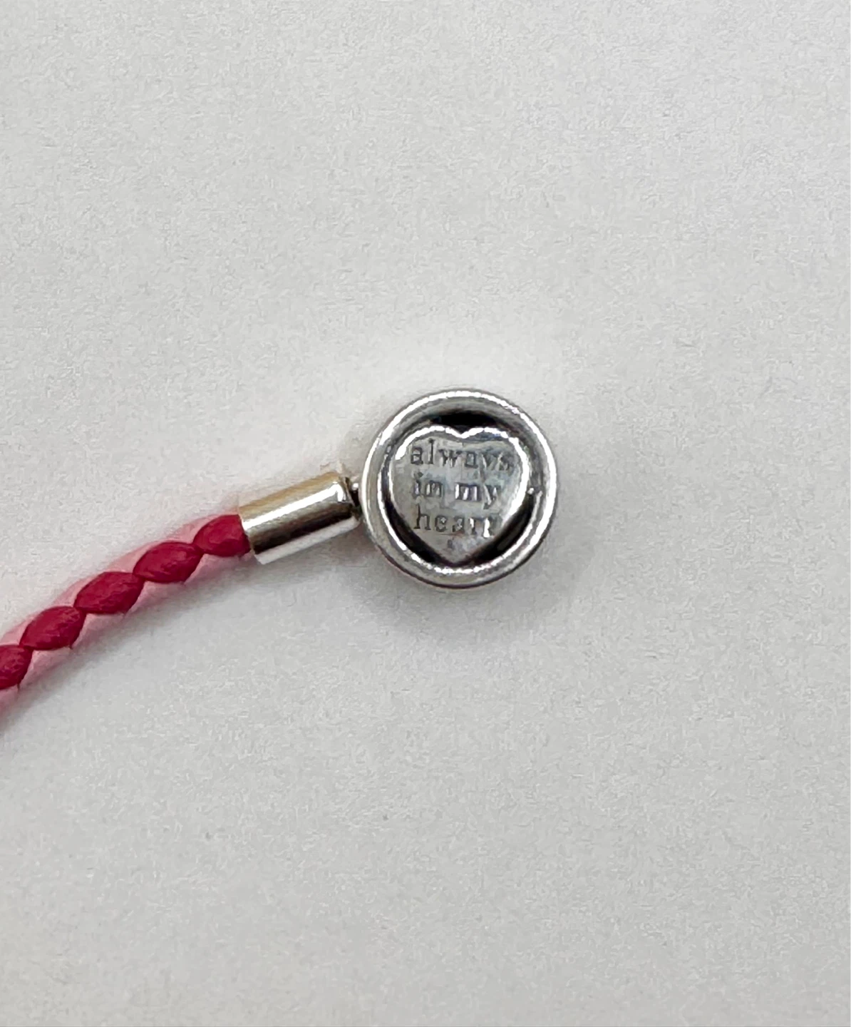 Pink Braided Leather Bracelet with Heart Clasp S925 - photo 3