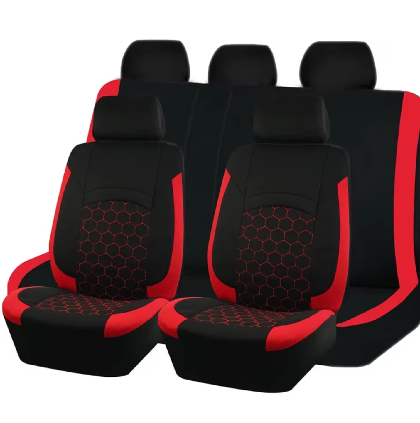 Black and Red Car Seat Covers with Hexagon Pattern