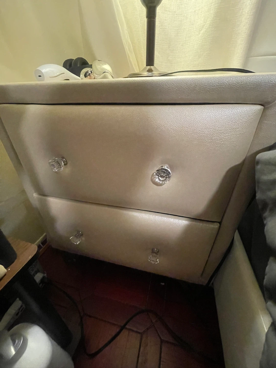 Beige 2-Drawer Nightstand with Crystal Knobs