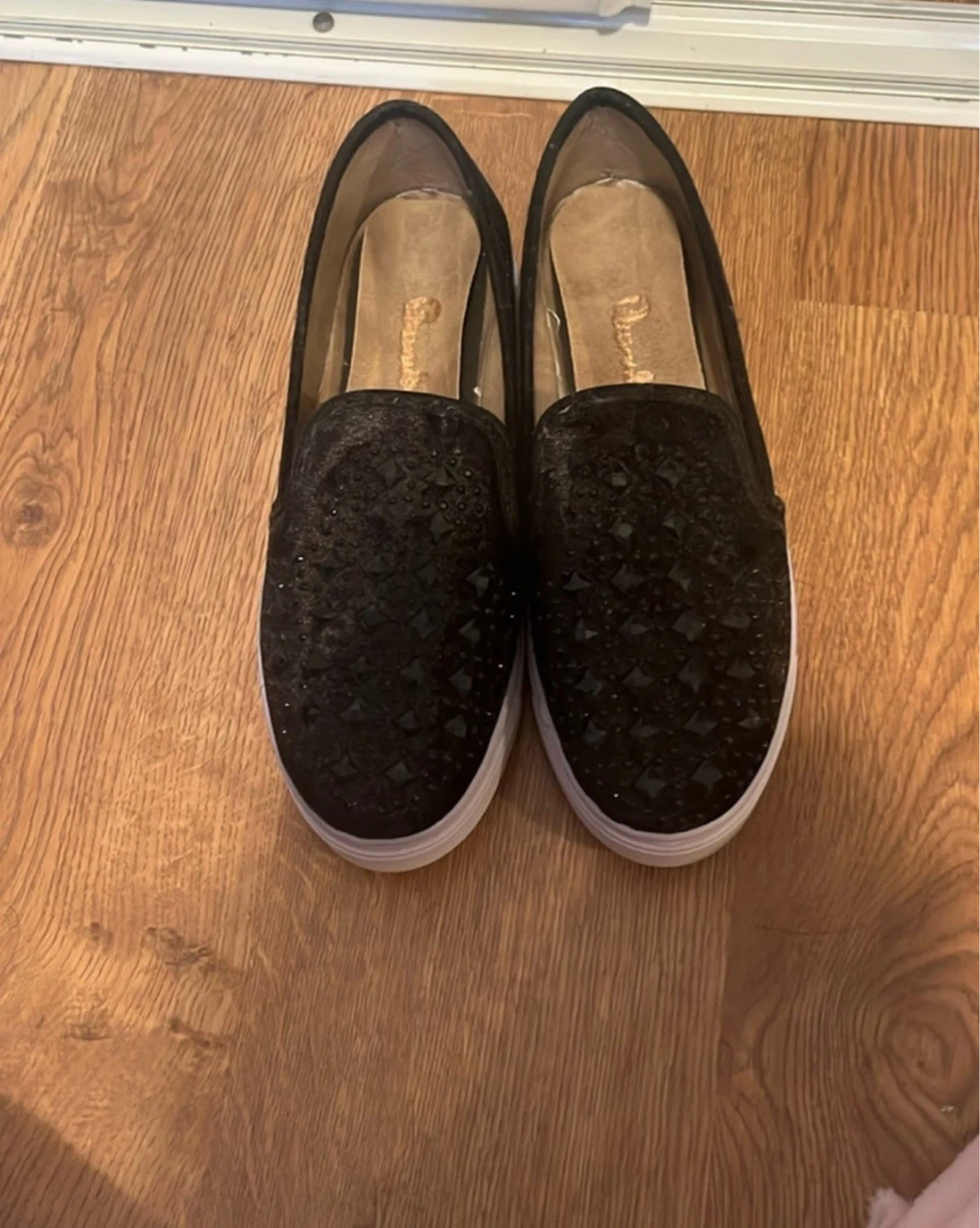 Black Embellished Slip-On Shoes
