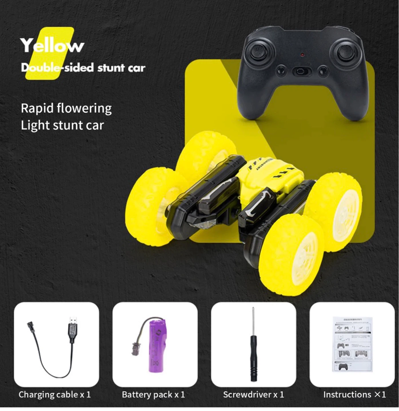 Yellow Double-Sided Stunt RC Car