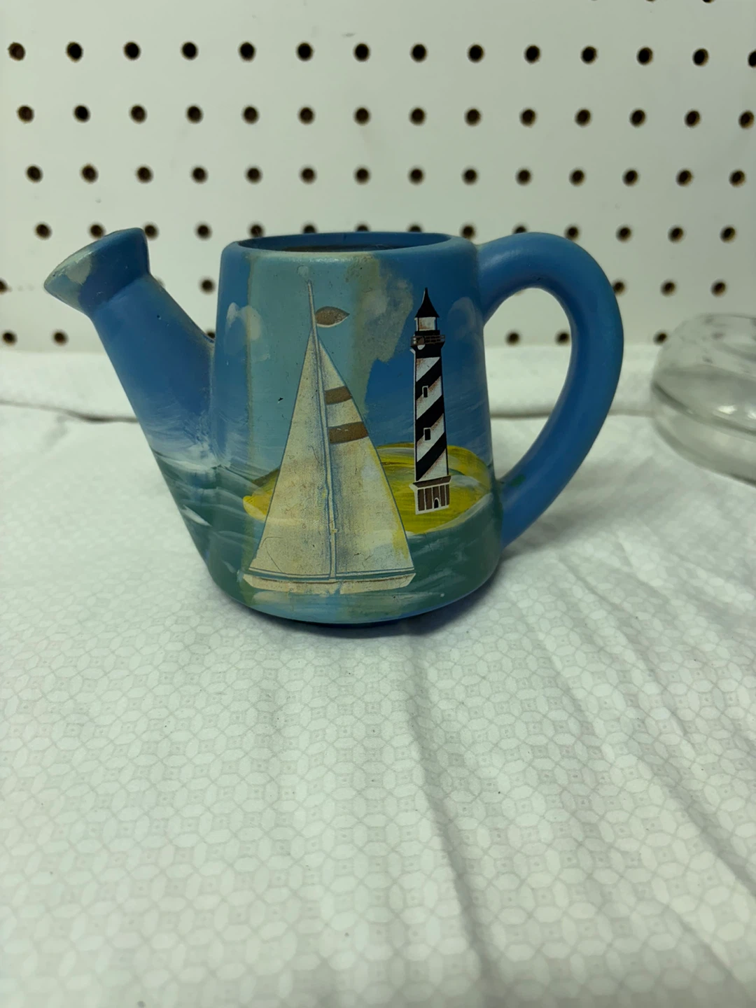 Decorative Watering Can with Sailboat and Lighthouse