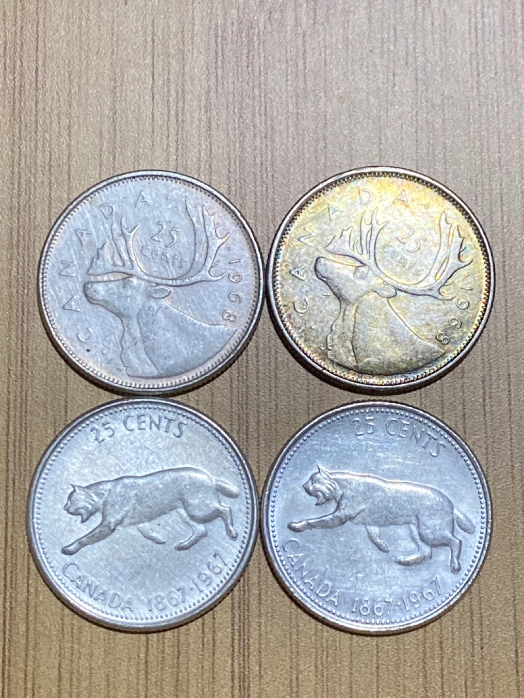 Collection of 4 silver Canadian 25 Cent Coins