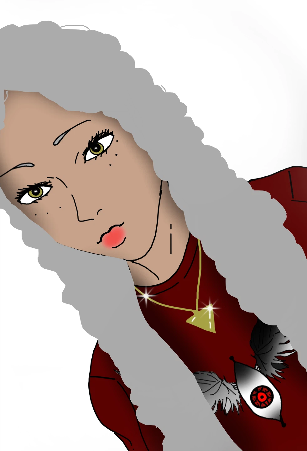 Digital Illustration of Woman with Grey Hair and Red Shirt