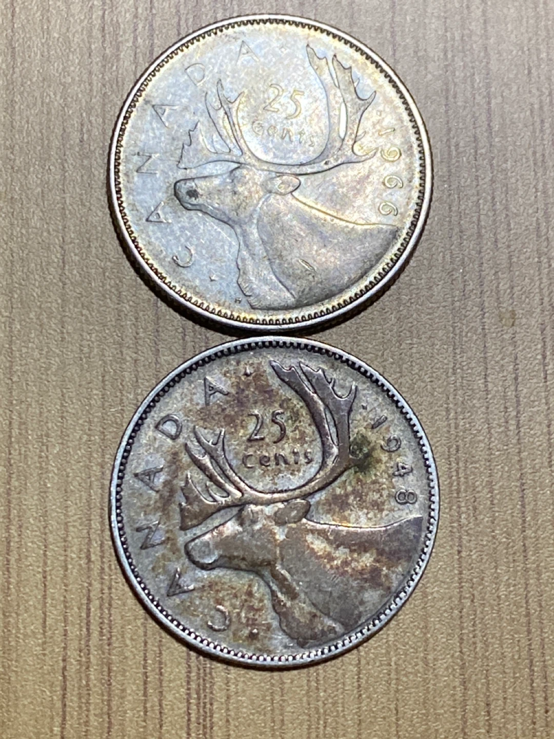 Two Canadiansilver  25 Cent Coins - 1948 & 1966