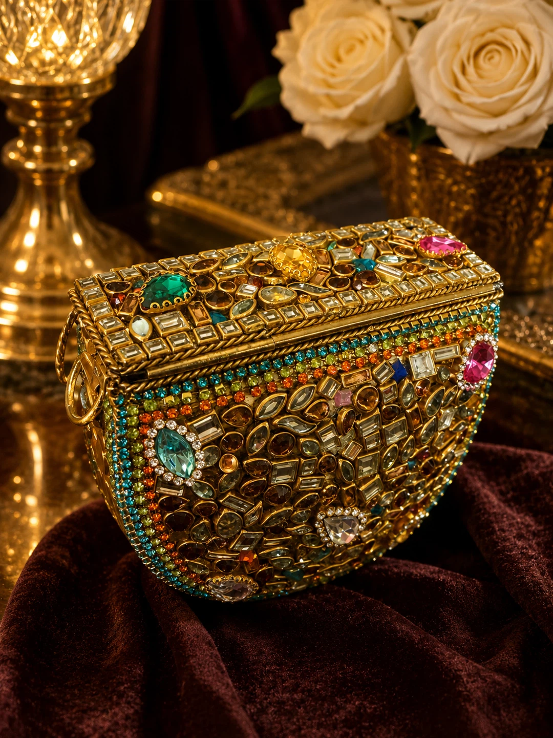 Embellished Kundan Clutch with Chain - photo 2