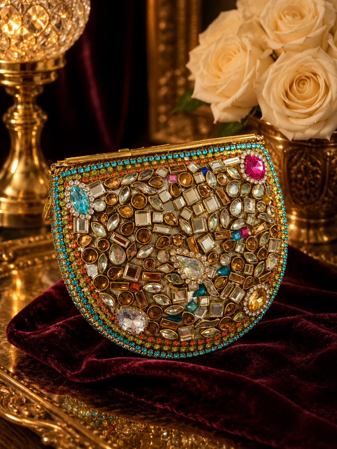 Embellished Kundan Clutch with Chain - photo 3