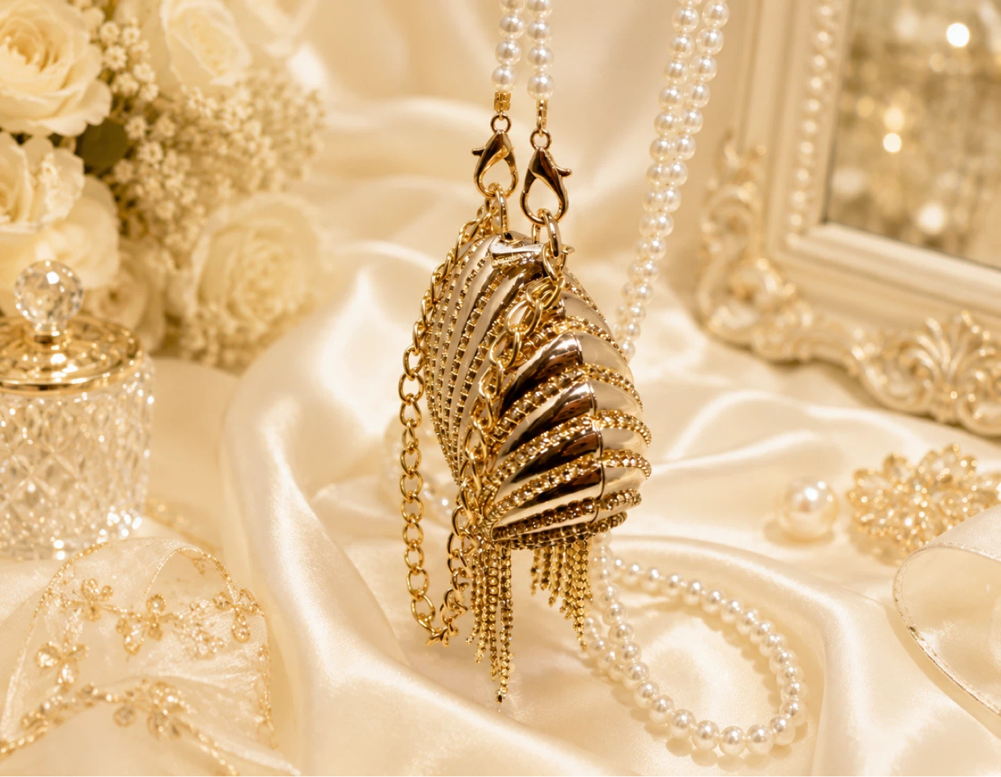 Gold Seashell Clutch with Rhinestone Tassel - photo 5