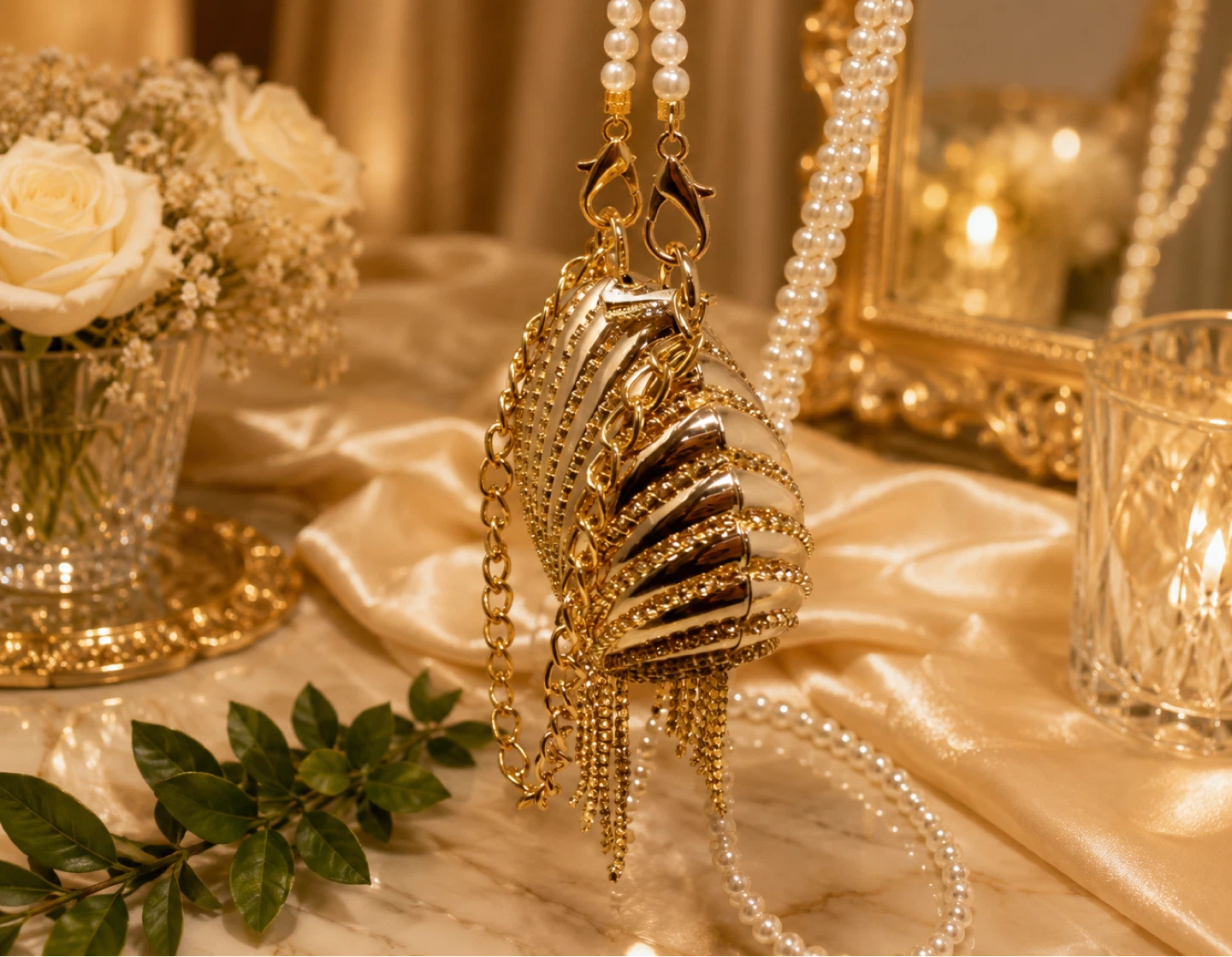 Gold Seashell Clutch with Rhinestone Tassel - photo 2