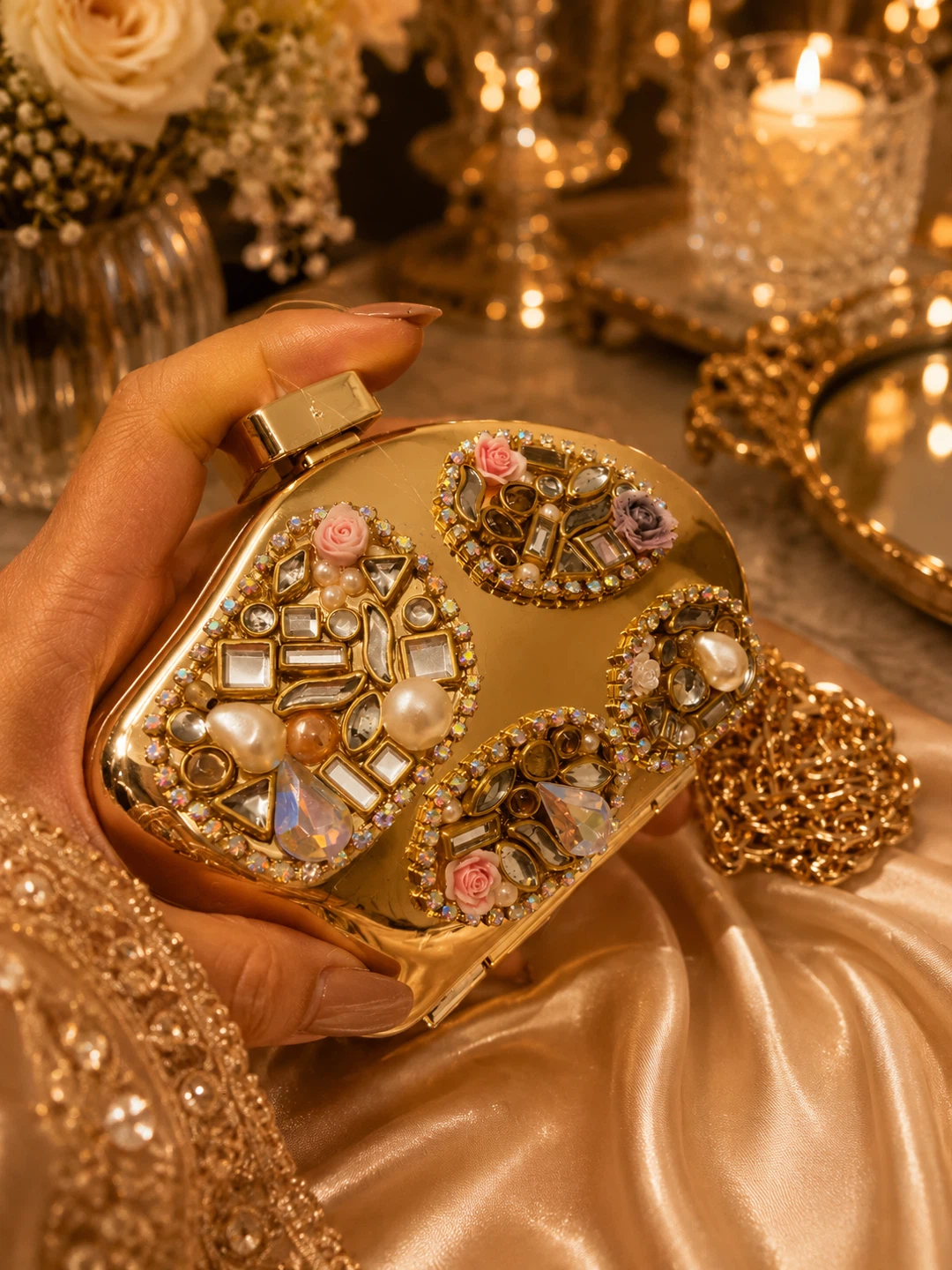 Gold Bejewelled Clutch Evening Bag mini size - photo 3