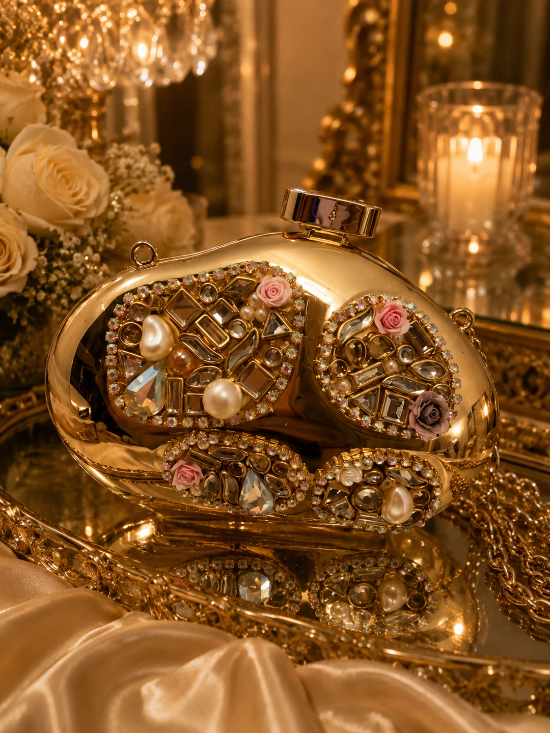 Gold Bejewelled Clutch Evening Bag mini size - photo 4