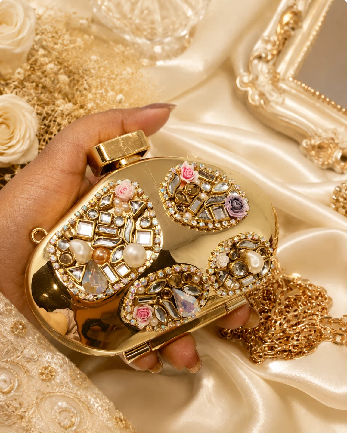 Gold Bejewelled Clutch Evening Bag mini size - photo 2
