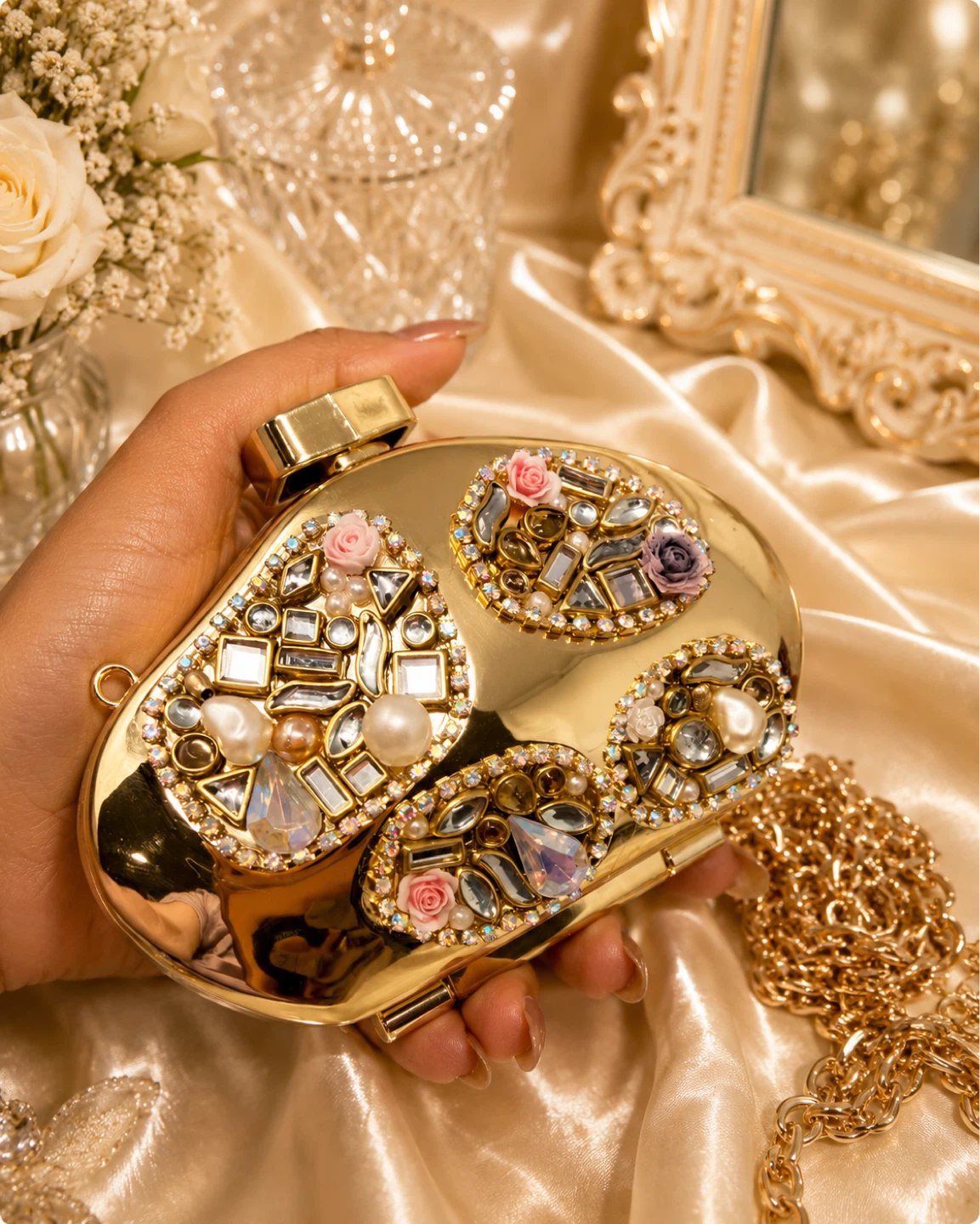 Gold Bejewelled Clutch Evening Bag mini size