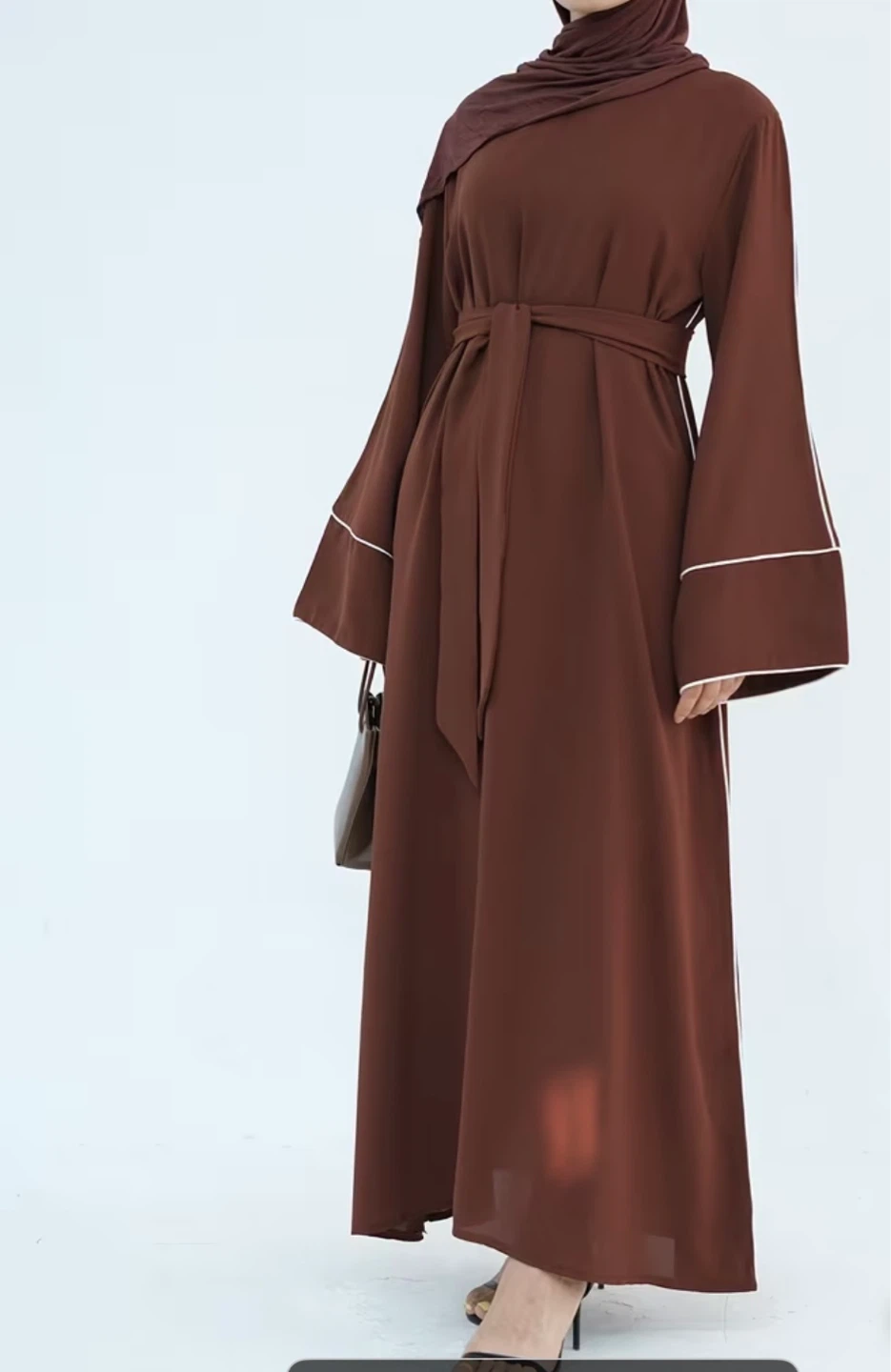 Brown Abaya with White Piping