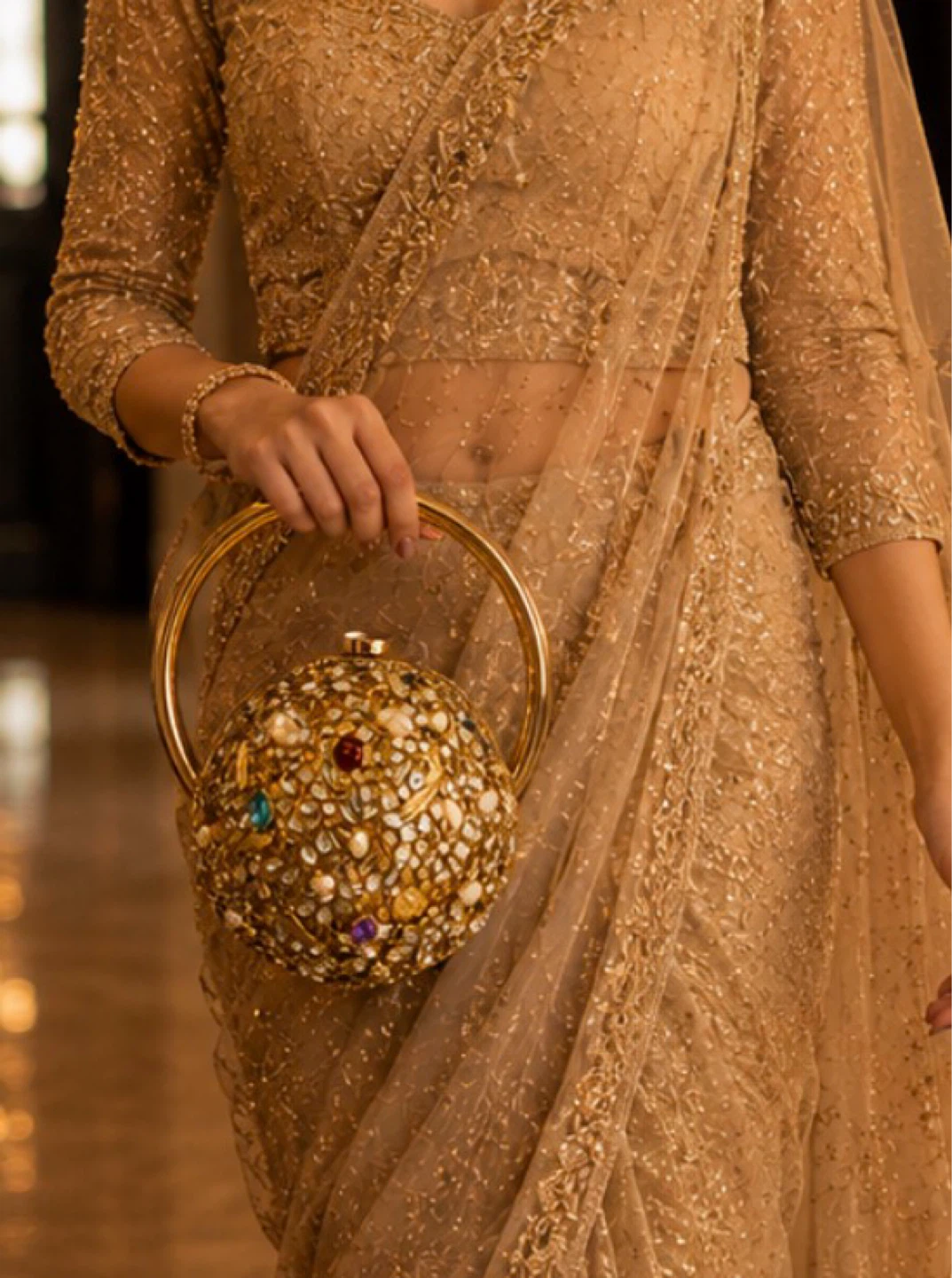 Beaded Sphere Clutch with Gold Handle - photo 2