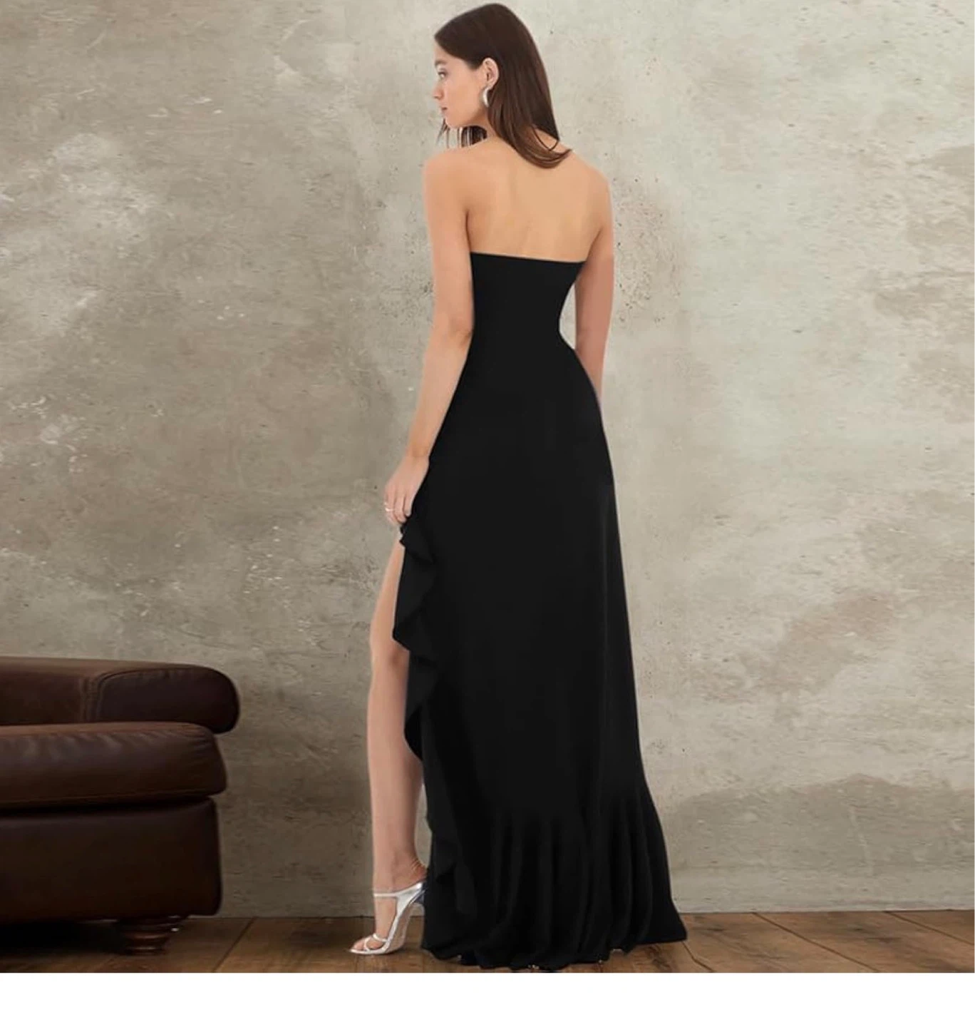 Black Strapless High Slit Ruffle Maxi Dress size S - photo 4