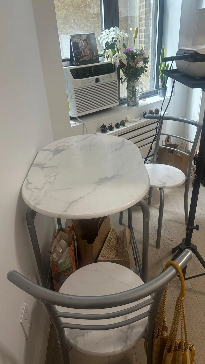 Marble look Top Bistro Set with 2 Chairs