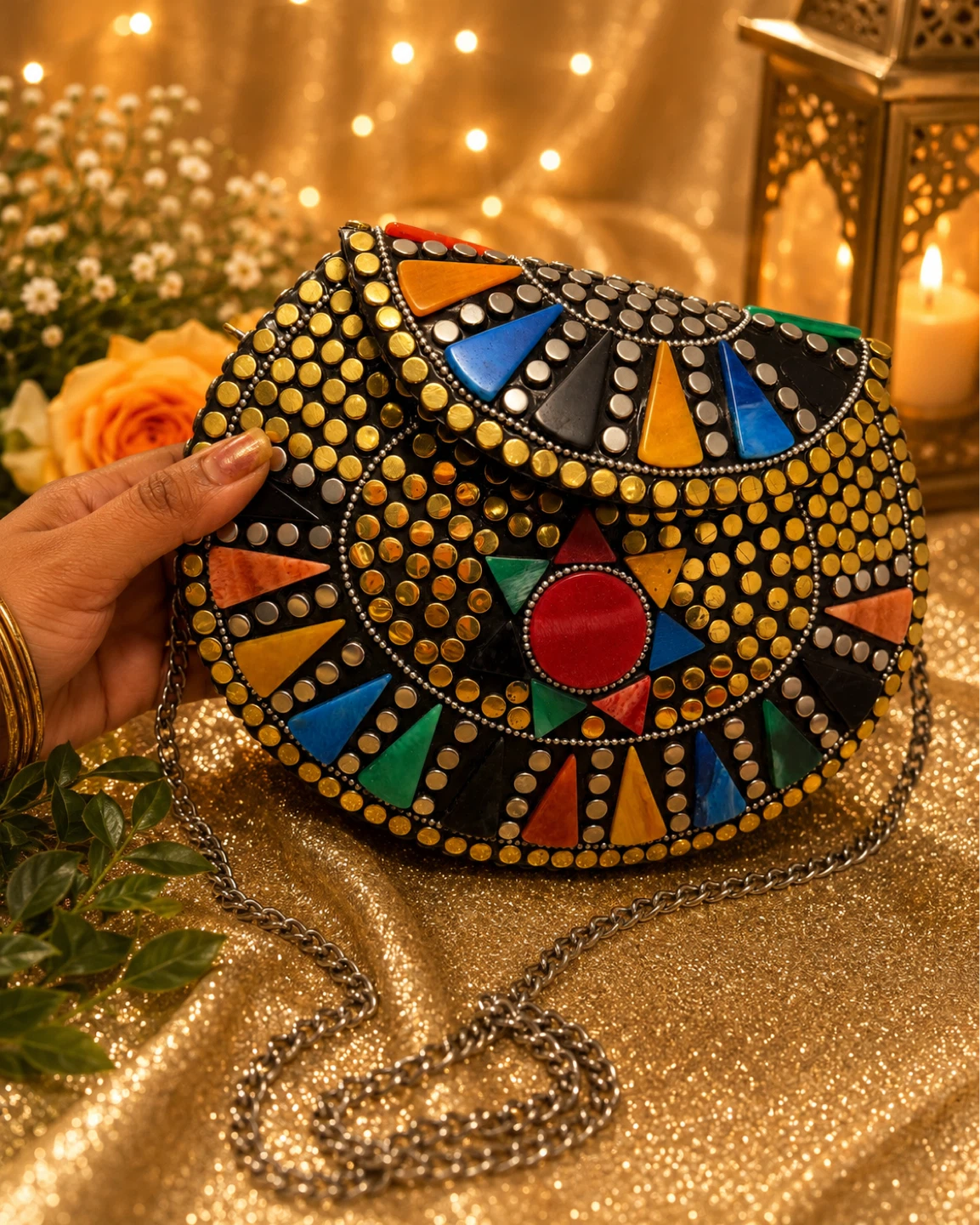 Mosaic Clutch with Chain Strap - photo 2