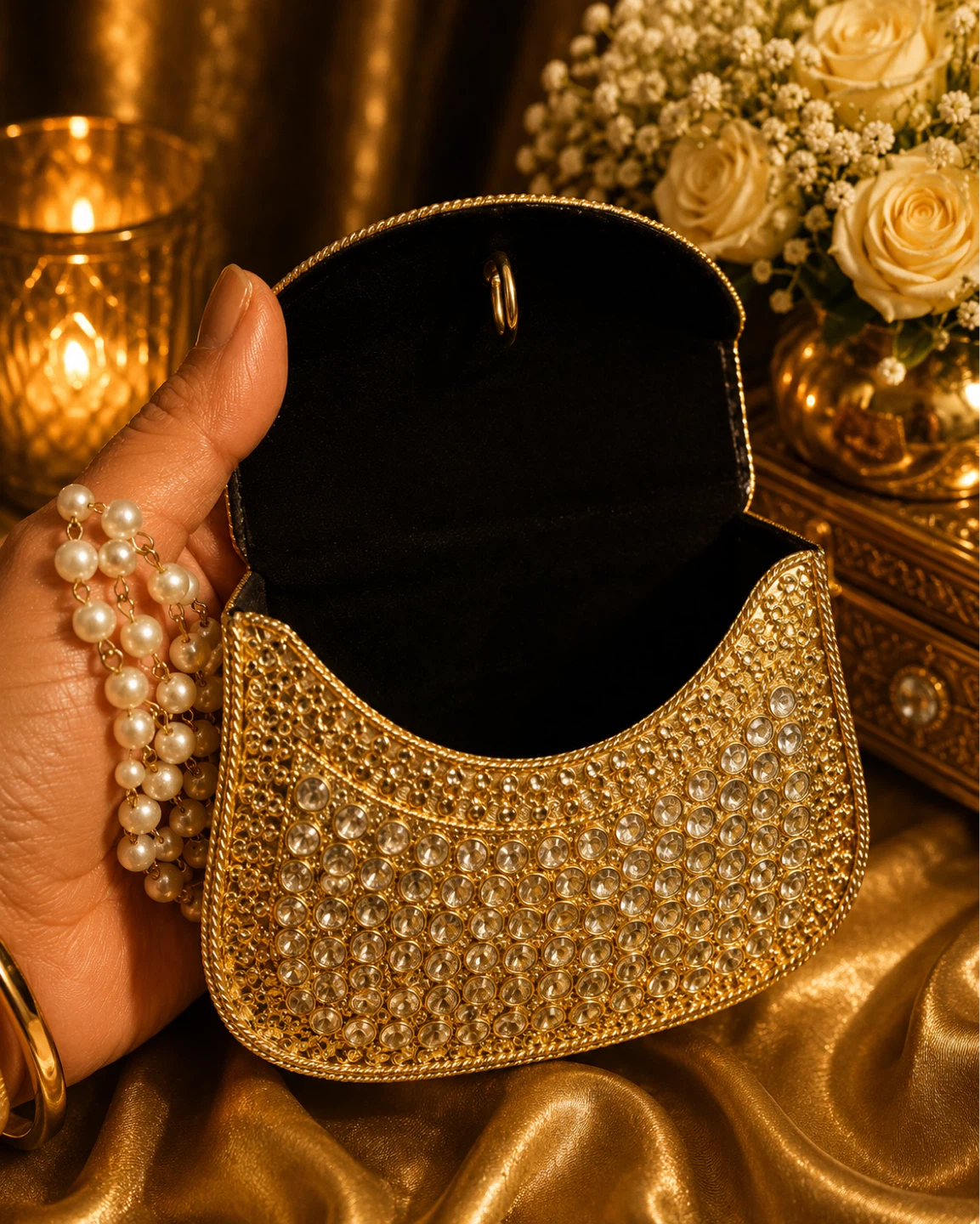 Embellished Clutch with Pearl Strap - photo 2