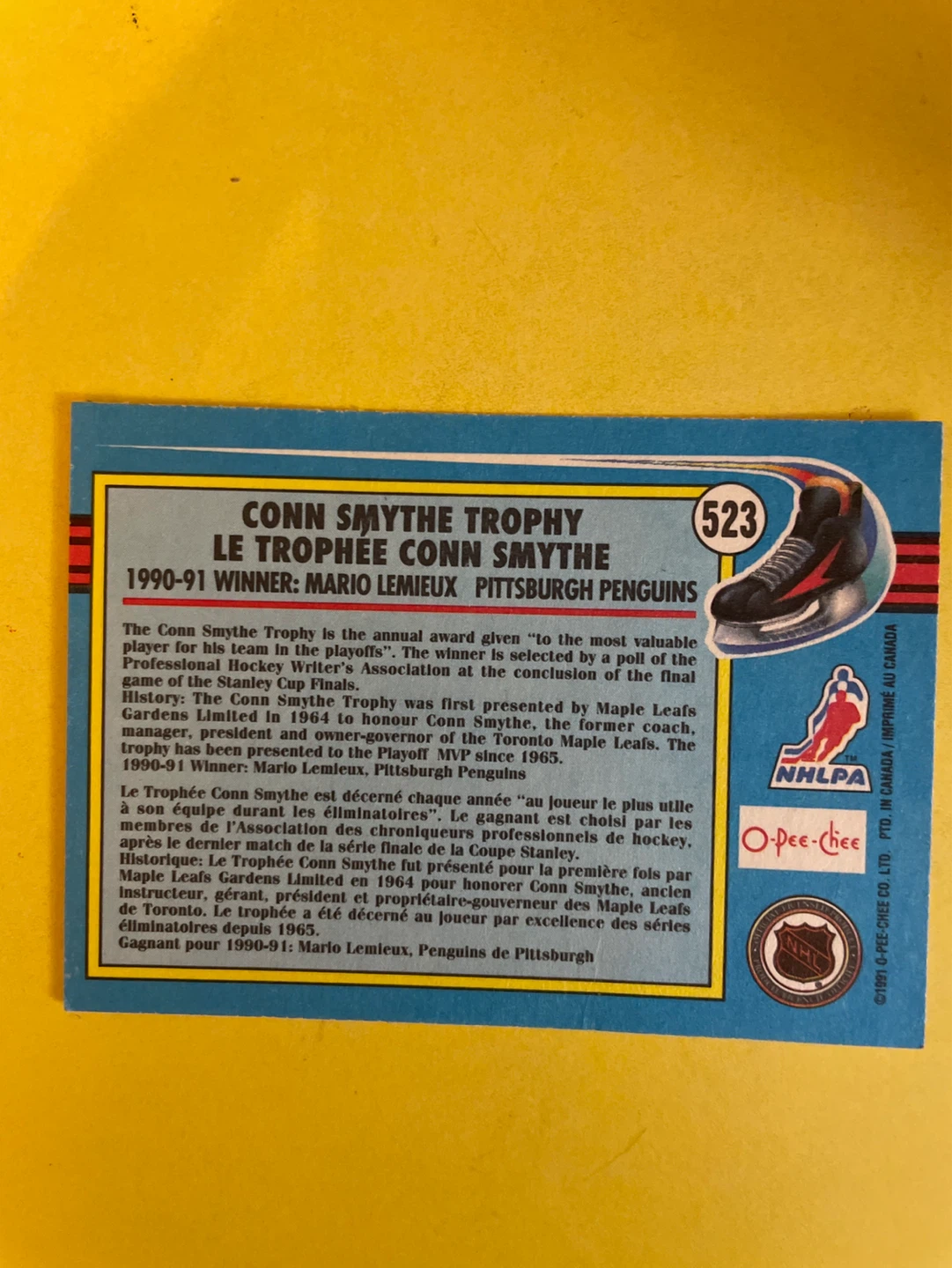 1990 O-Pee-Chee Mario Lemieux Conn Smythe Trophy Hockey Card - photo 2