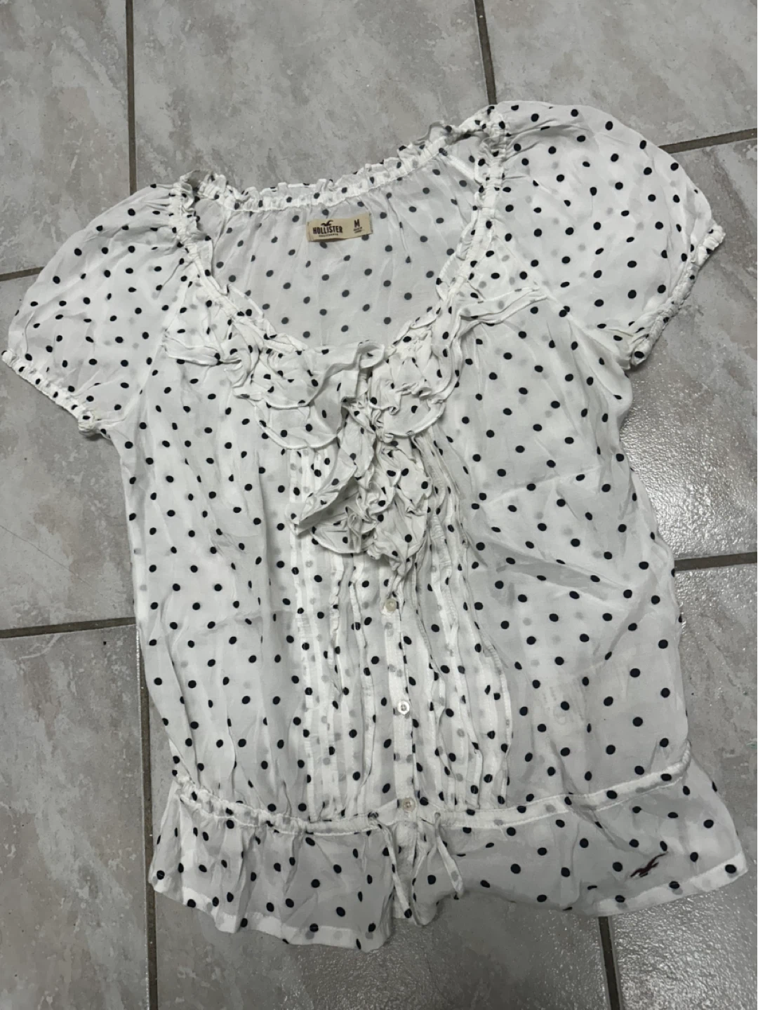 y2k Hollister Women's White Polka Dot Blouse - Size Medium - photo 2